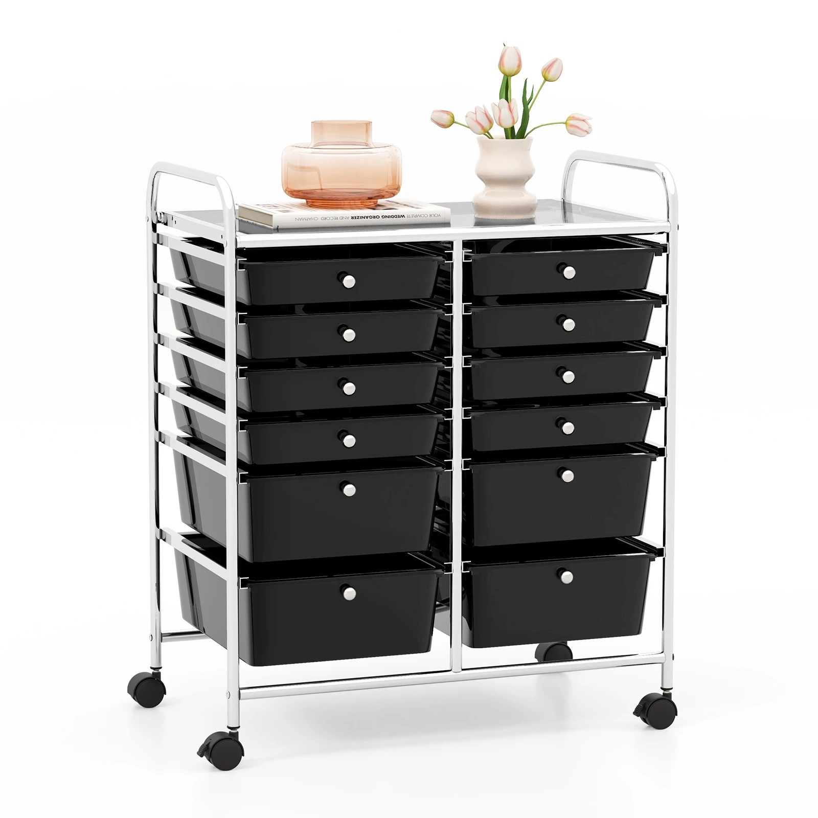 5 Costway 12 Drawers Rolling Storage Trolley Cart Filing Organizer - Multi, 5 of 6