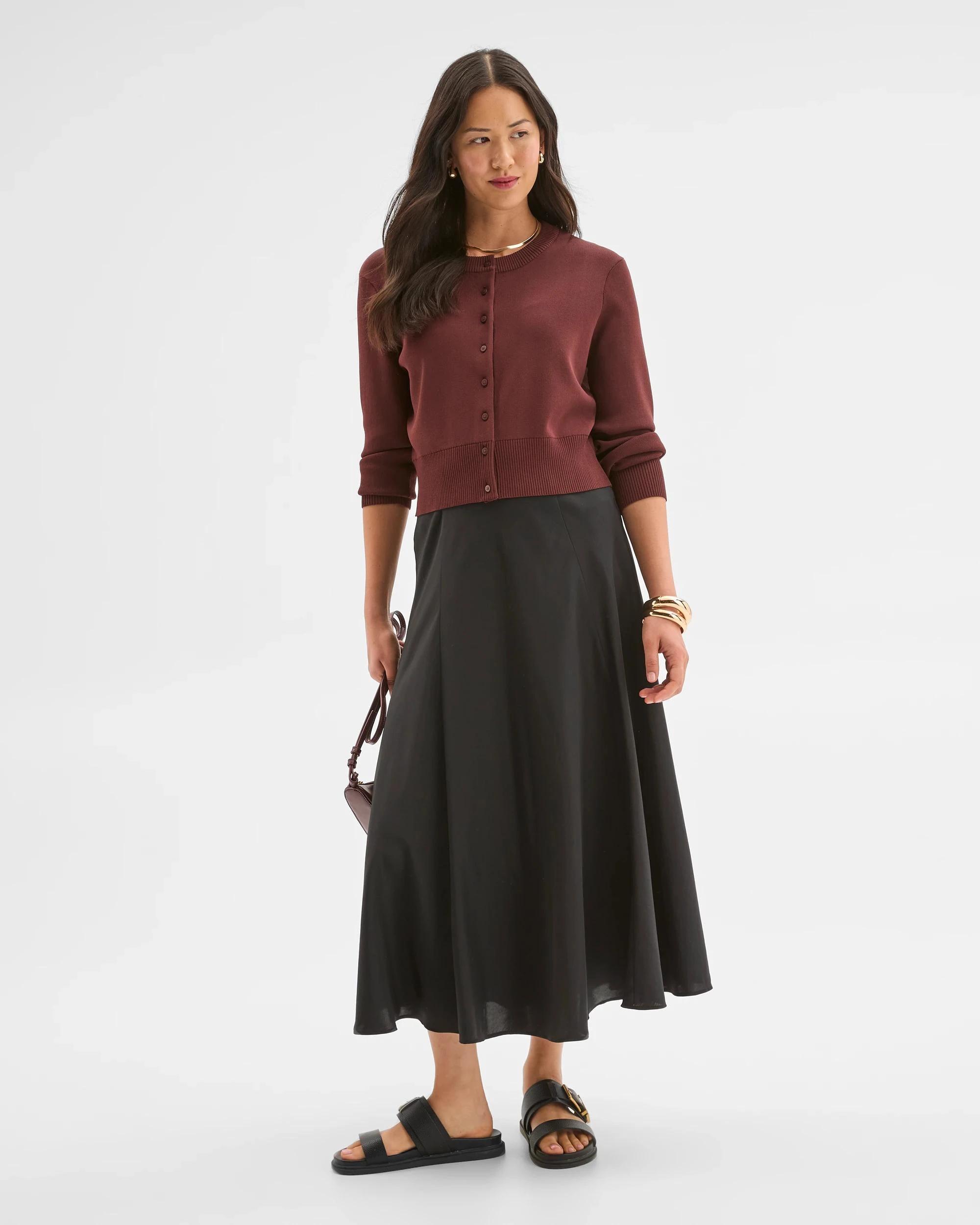 1 Preview Crepe Knit Cardigan RUM RAISIN, 1 of 7