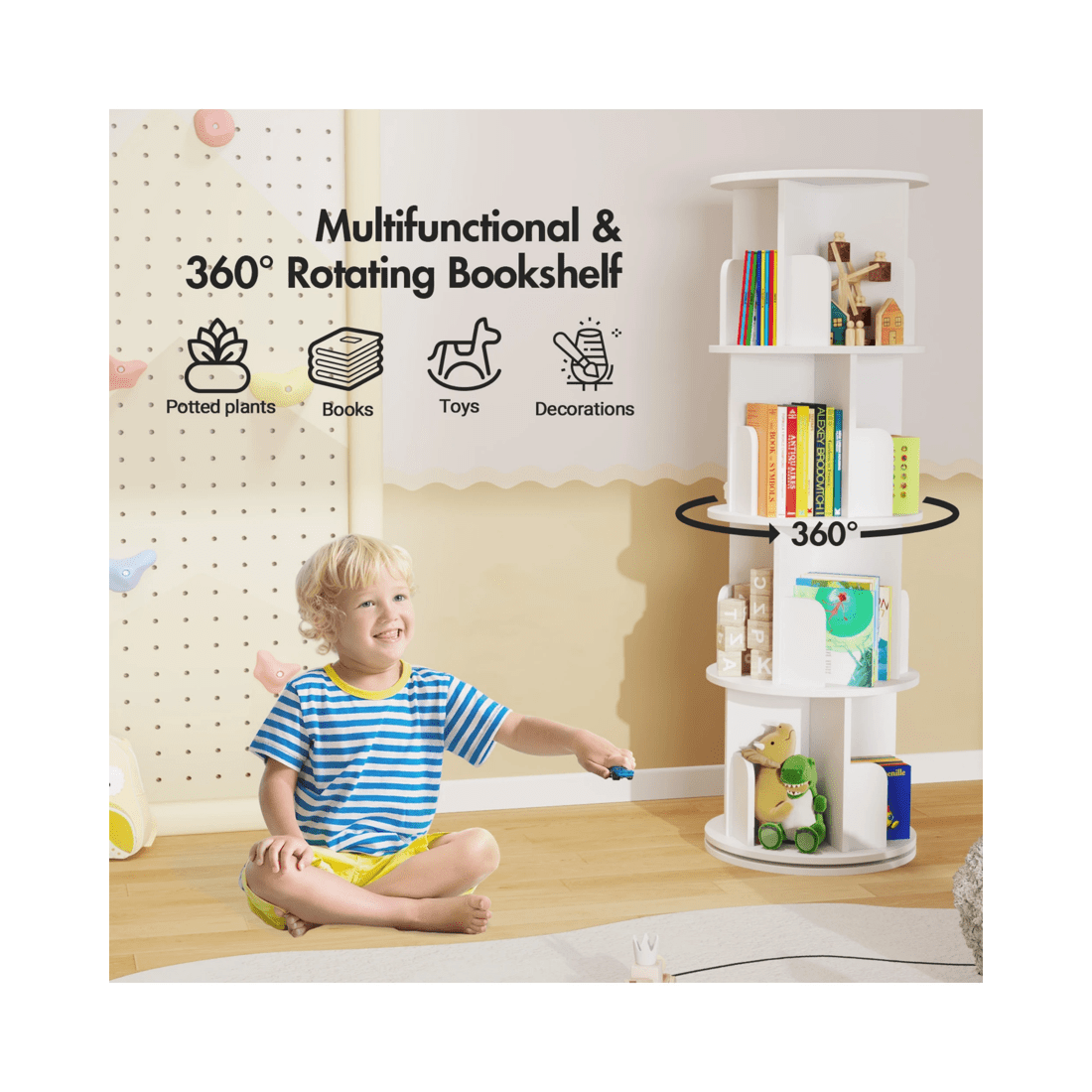 4 Advwin 4 Tiers Bookshelf Rotating Corner Bookcase Cabinet Revolving Display Stand Rack White, 4 of 8