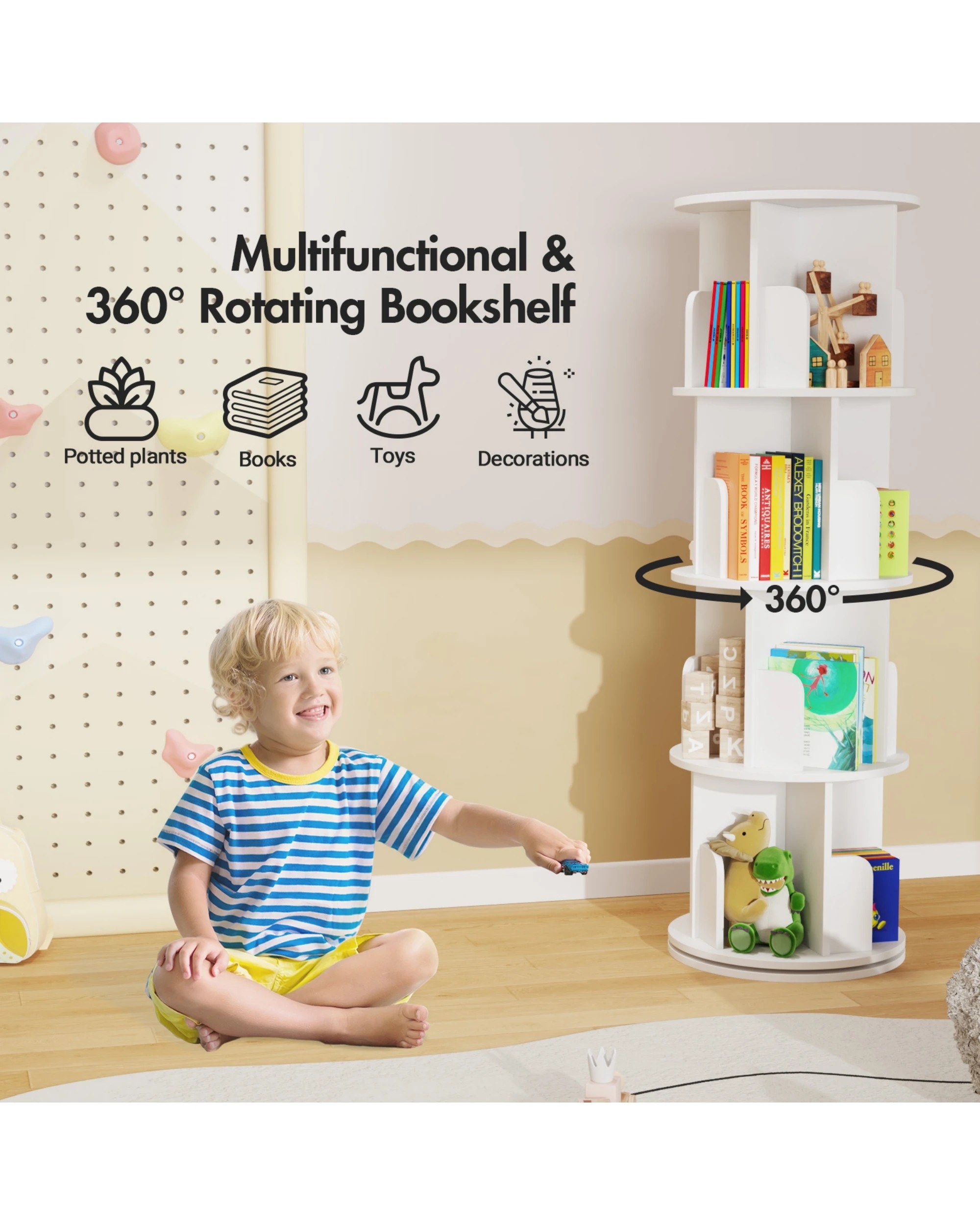 4 Advwin 4 Tiers Bookshelf Rotating Corner Bookcase Cabinet Revolving Display Stand Rack White, 4 of 8