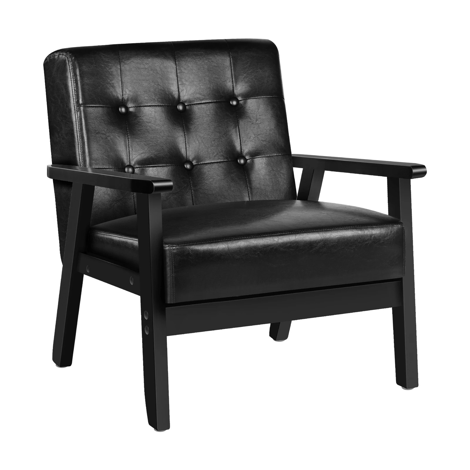 1 Alfordson Armchair Lounge Chair Tufted Accent Chair PU Leather Sofa Couch - Black, 1 of 9