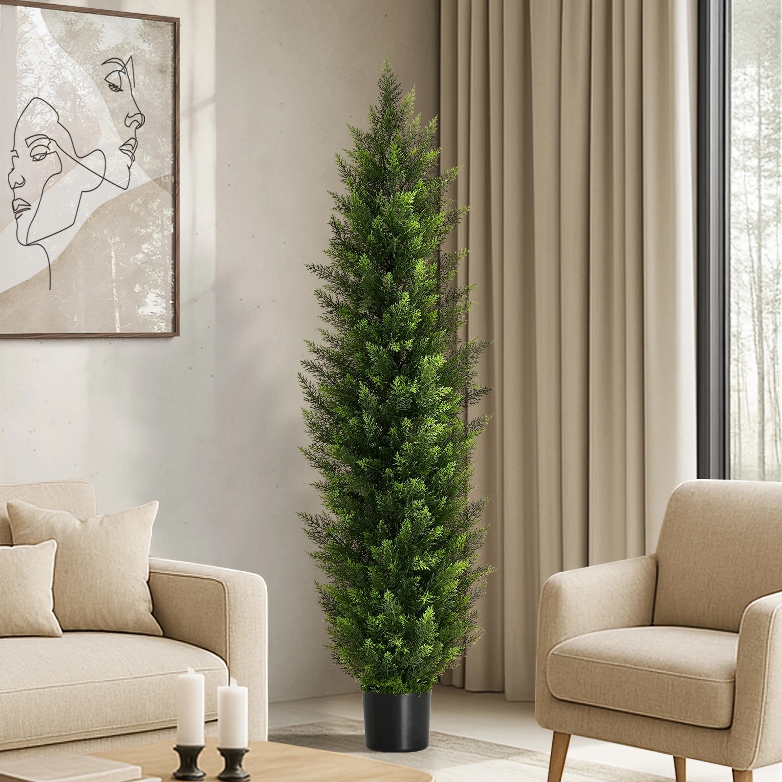 3 Livsip 150cm Artificial Topiary Cedar Tree Potted Faux Pine Plant, 3 of 9