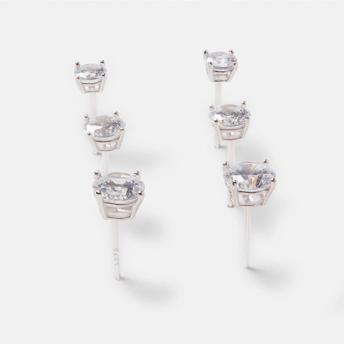 2 3 Pack Sterling Silver Diamante Stud Earrings Silver, 2 of 5