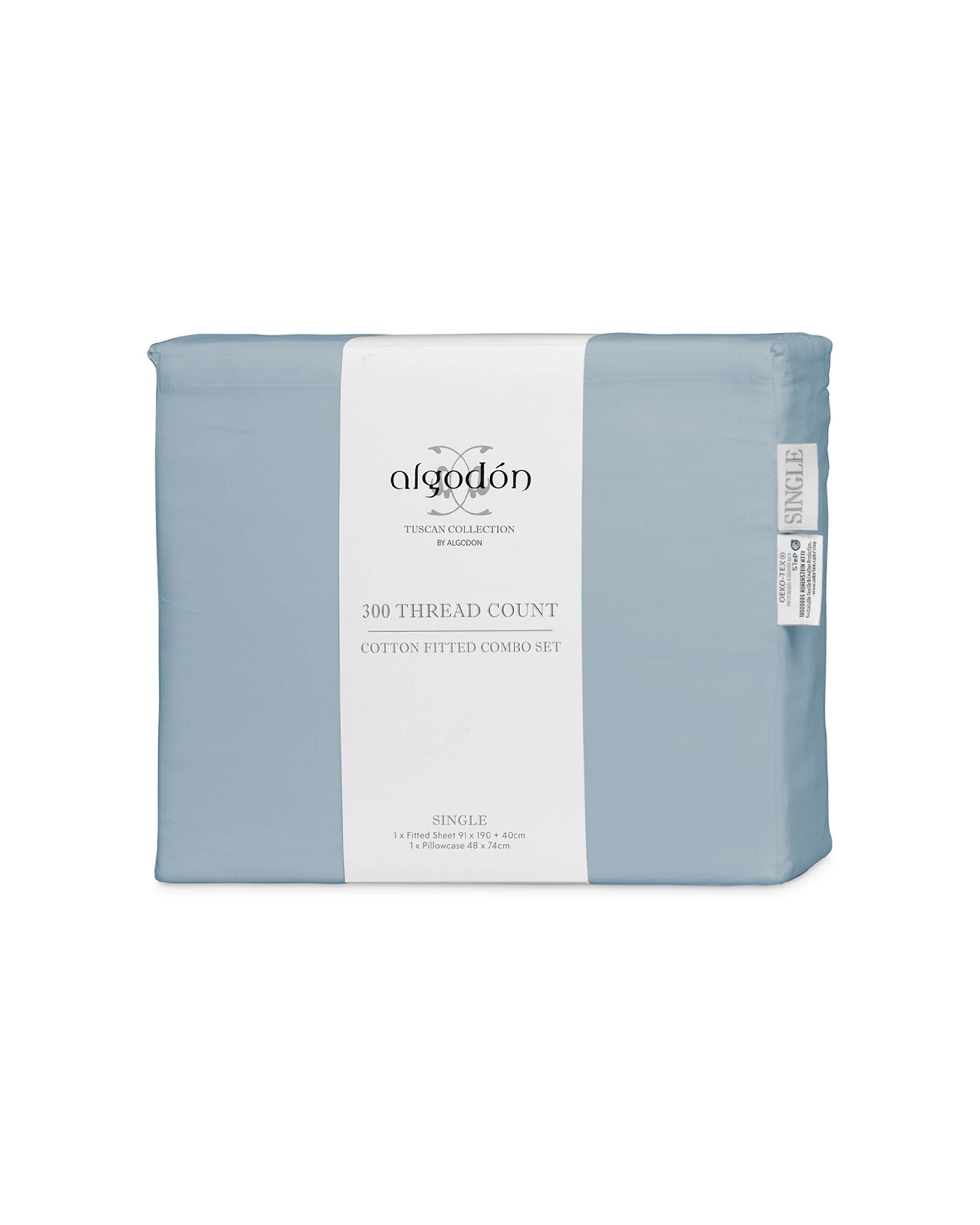 4 Algodon Combo 300TC Cotton Fitted Bed Bedding Sheet Set Faded Denim - Single Bed - Blue, 4 of 4