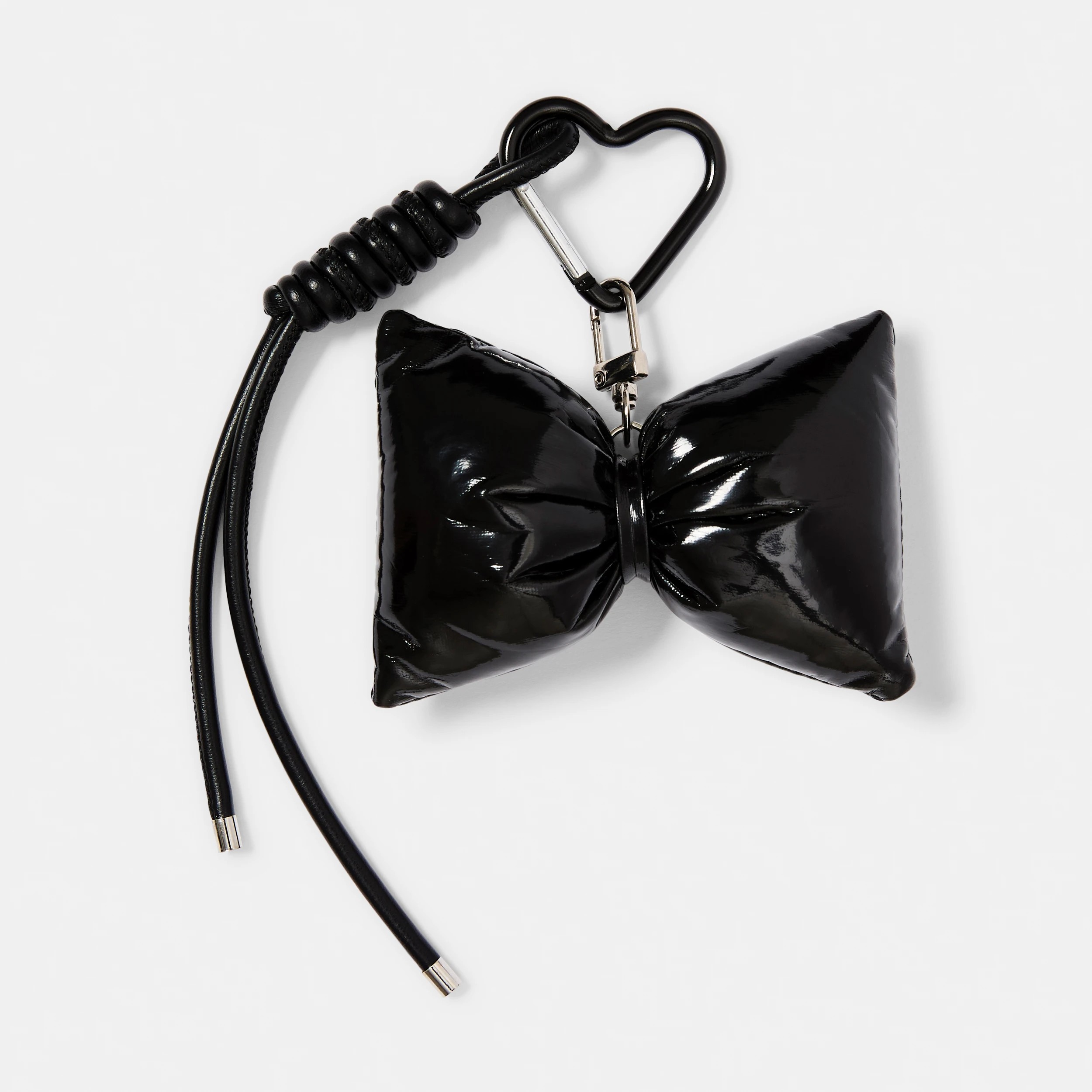 1 Puffy PU Bow Charm Keyring - Silver Tone and Black, 1 of 3