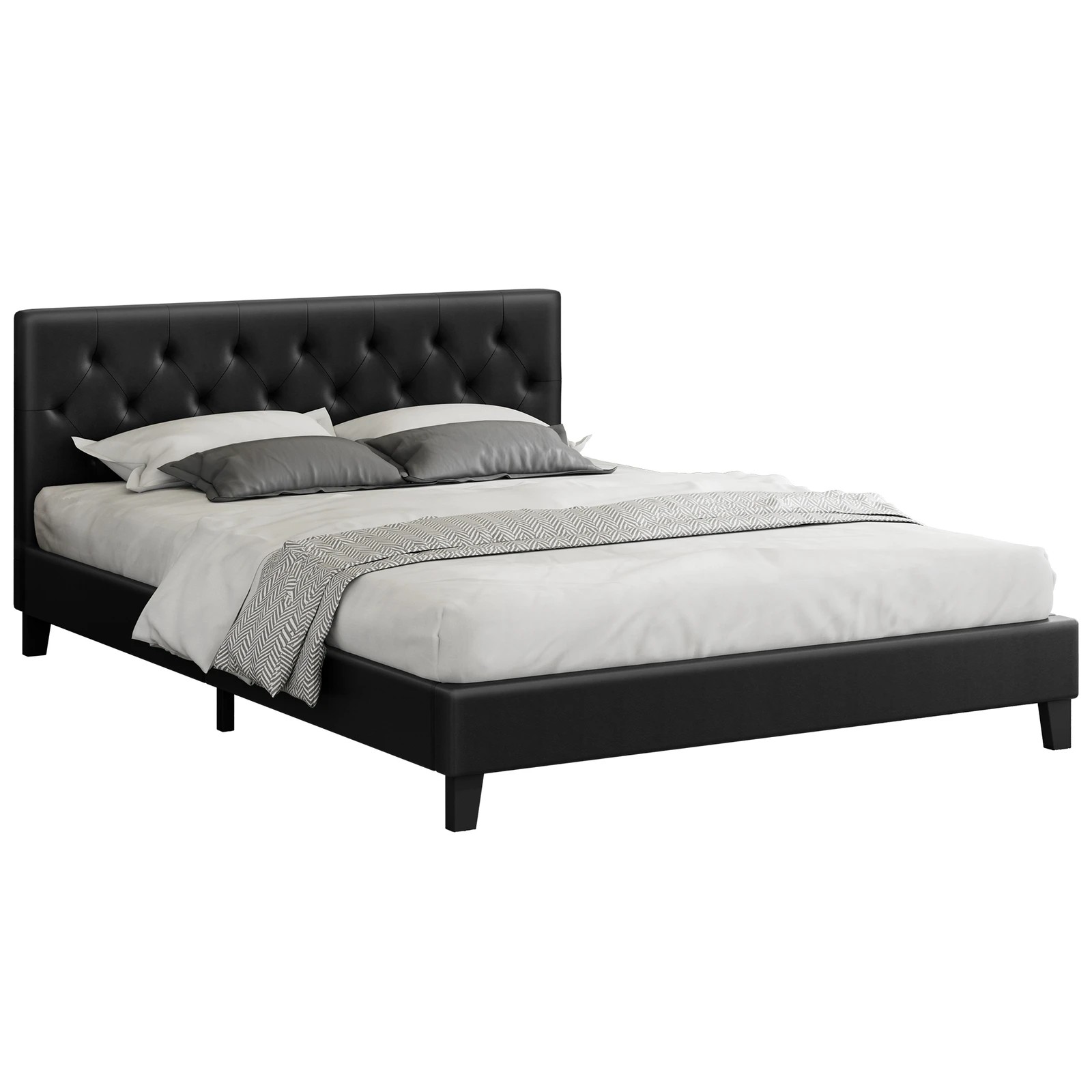 1 Alfordson Bed Frame Double Size Wooden Base Platform Leather Madelyn - Black, 1 of 10