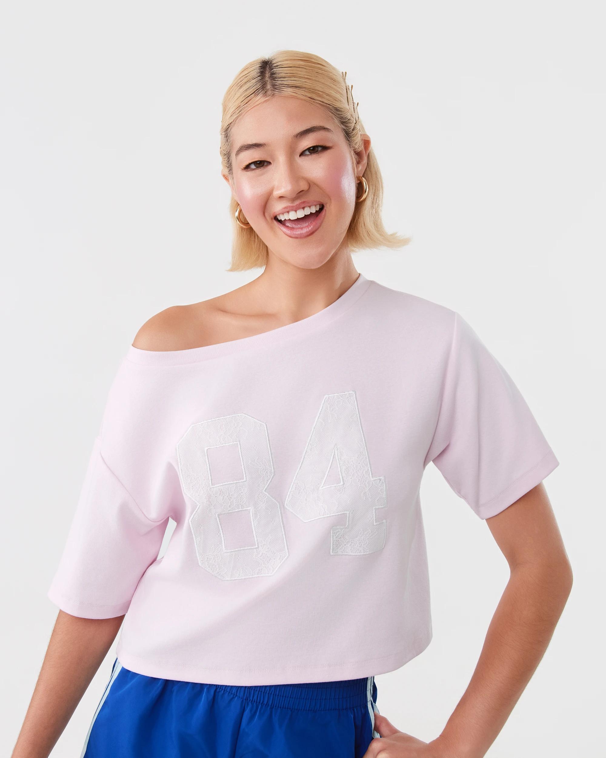 1 Off The Shoulder Print T-shirt Bllet Pink, 1 of 10