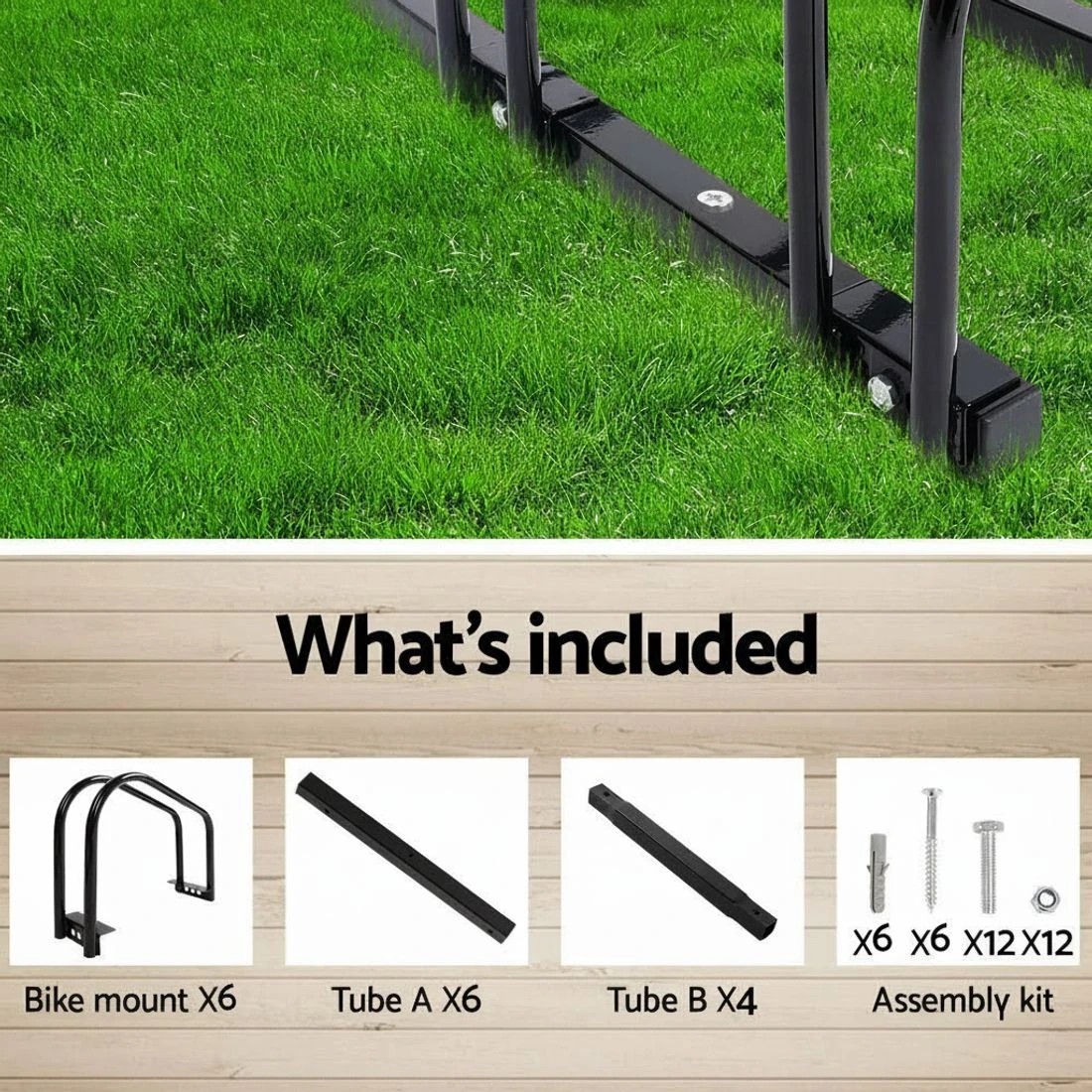 7 Weisshorn 6 Bike Stand Rack Bicycle Storage Floor Parking Holder Cycling - Black, 7 of 9