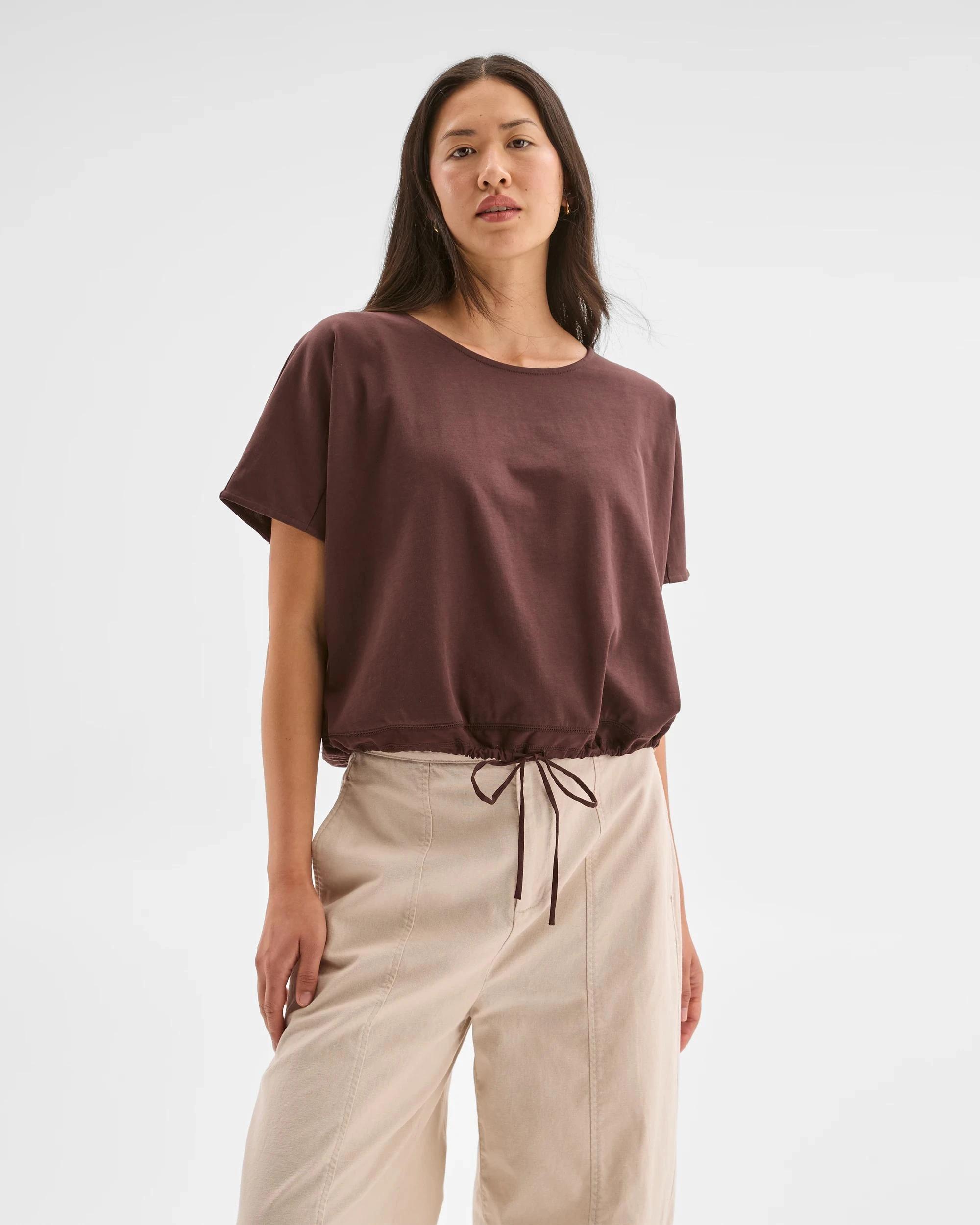 2 Target Woman Australian Cotton Drawcord Hem T-Shirt WINE TRUFFLE, 2 of 5