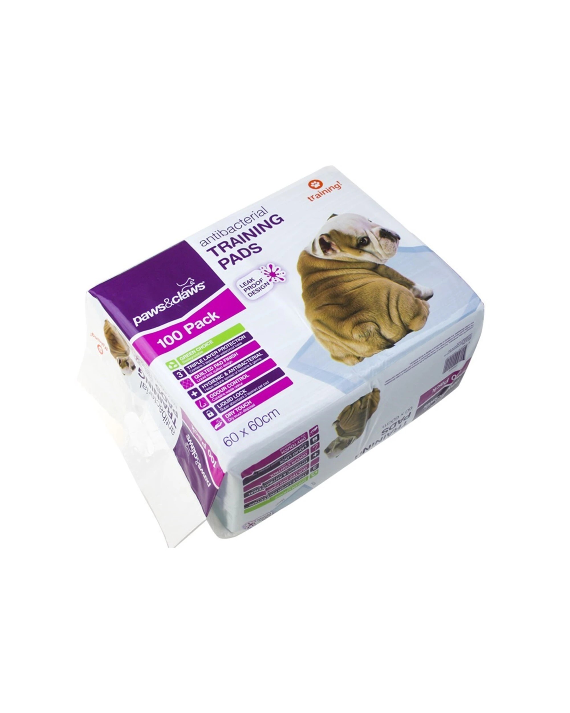 2 Paws And Claws 100pk 60x60cm Anti Bacterial Pet Training Pads Indoor Absorbent - White, 2 of 2