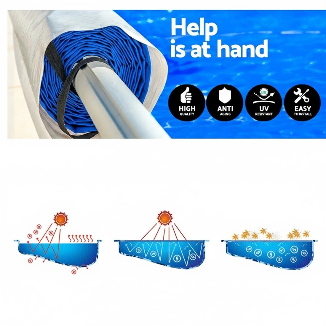 4 Aquabuddy Pool Cover 500 Micron 7x4m  Swimming Pool Solar Blanket 5.5m Roller - Multi, 4 of 6