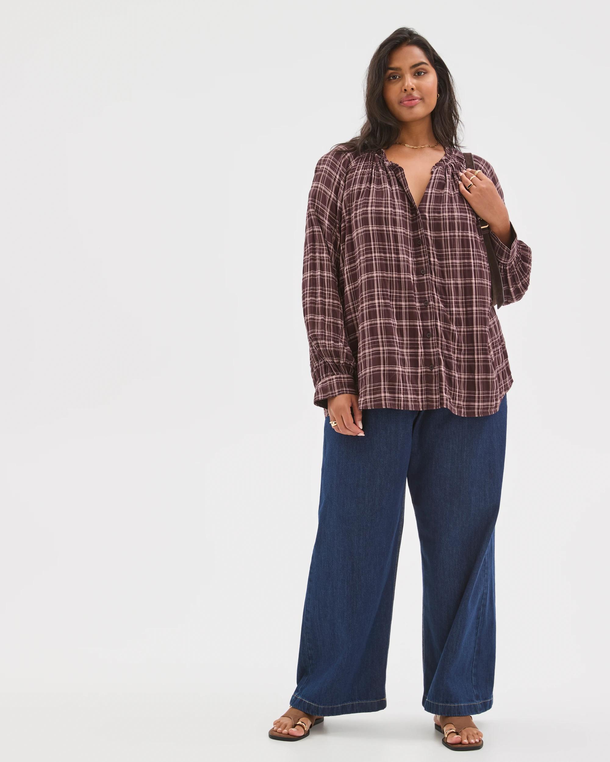 2 Target Curve Plus Size Long Sleeve Romantic Blouse CHOCOLATE PLUM CHECK, 2 of 7
