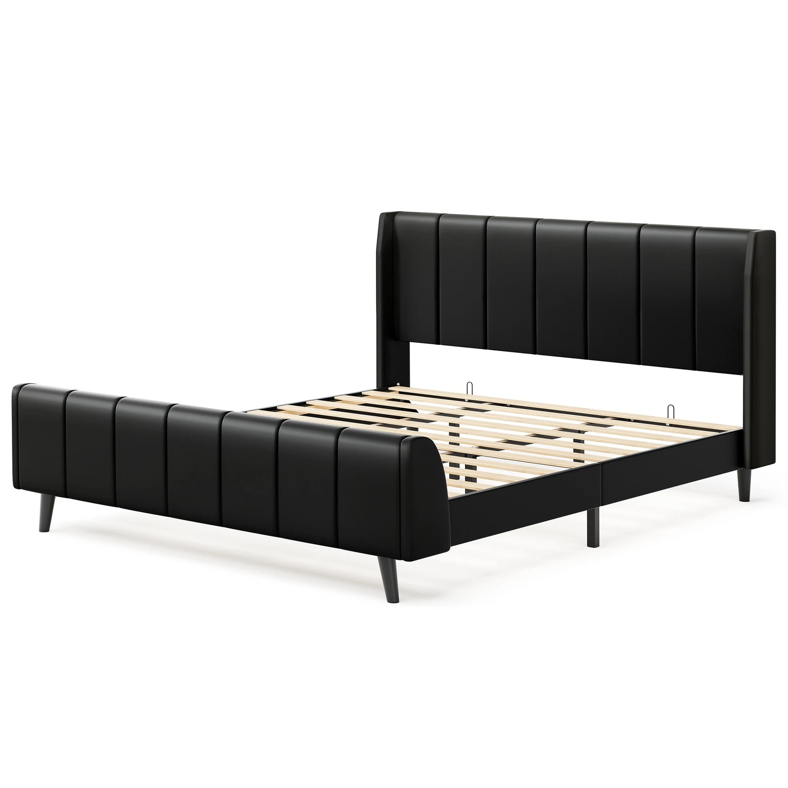 1 Alfordson Bed Frame King Size Tufted Headboard Base Leather Hundolf - Black, 1 of 10