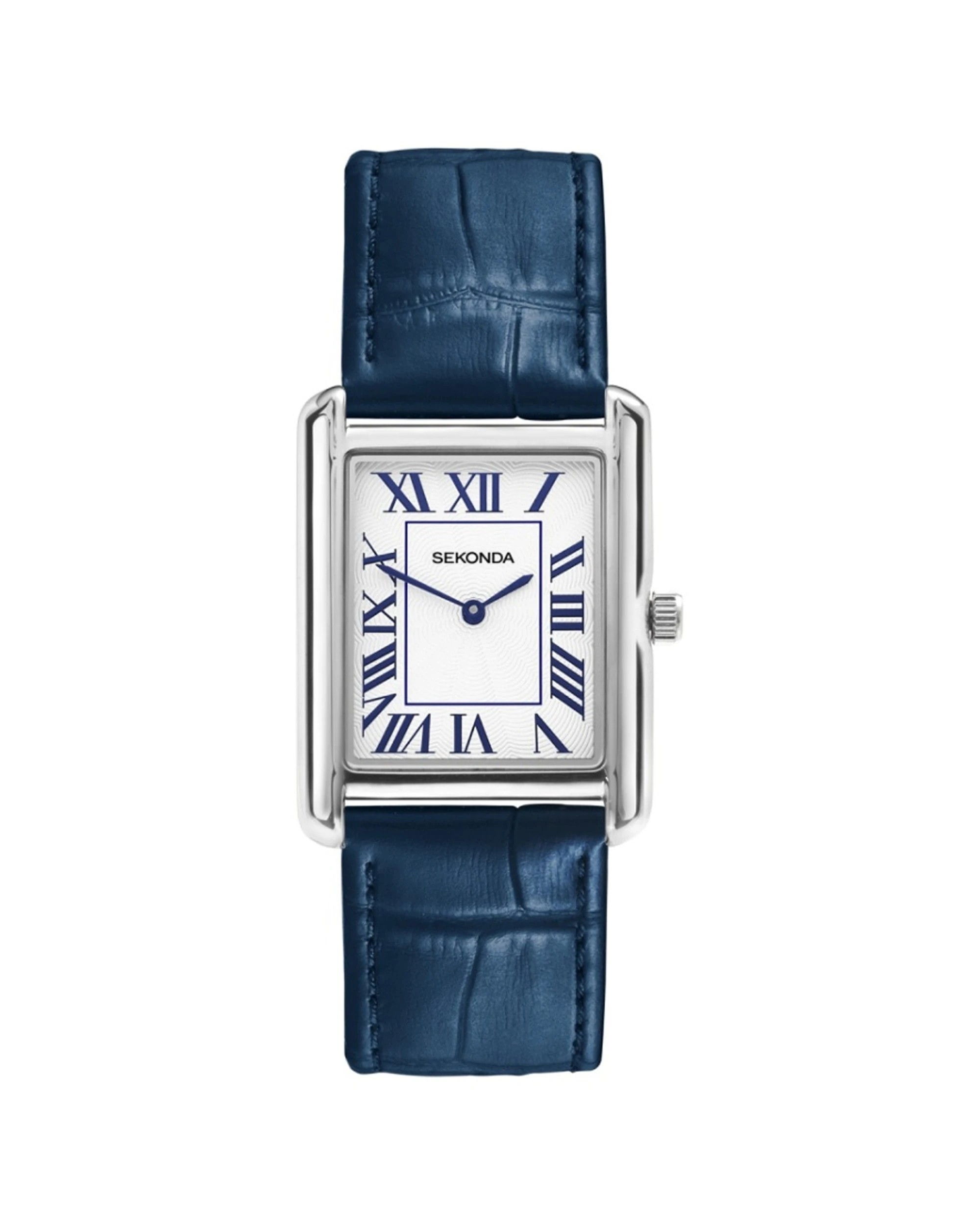 1 Sekonda Men's Clement Watch Guilloche Dial Blue Leather Strap 28x37mm, 1 of 6