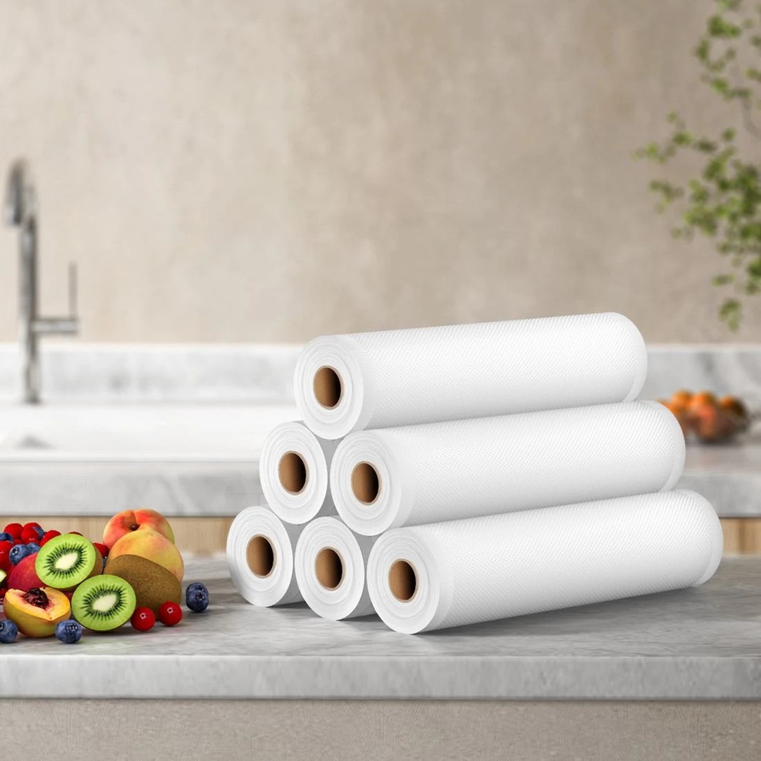 3 Devanti 6 Rolls Food Vacuum Sealer Bags Storage Saver Heat Sealing Bag Pack 28CMX6M - Clear, 3 of 6