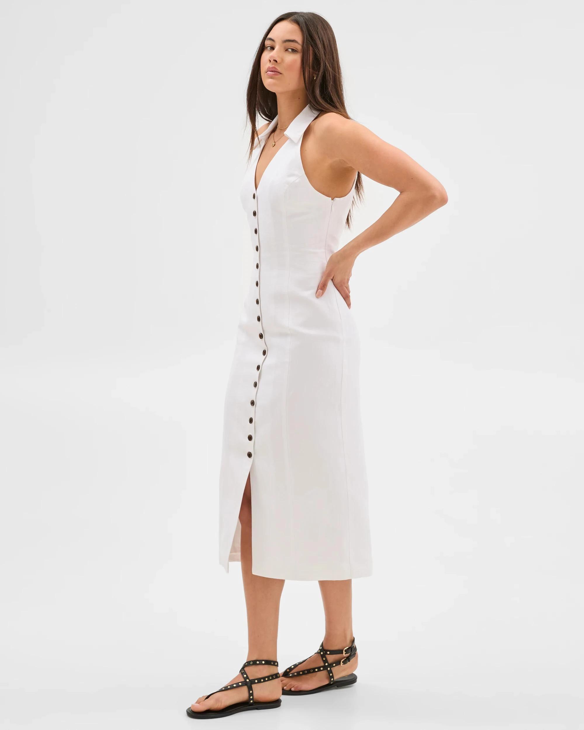 4 European Linen Blend Collared Midi Dress - Lily Loves LILY WHITE, 4 of 6