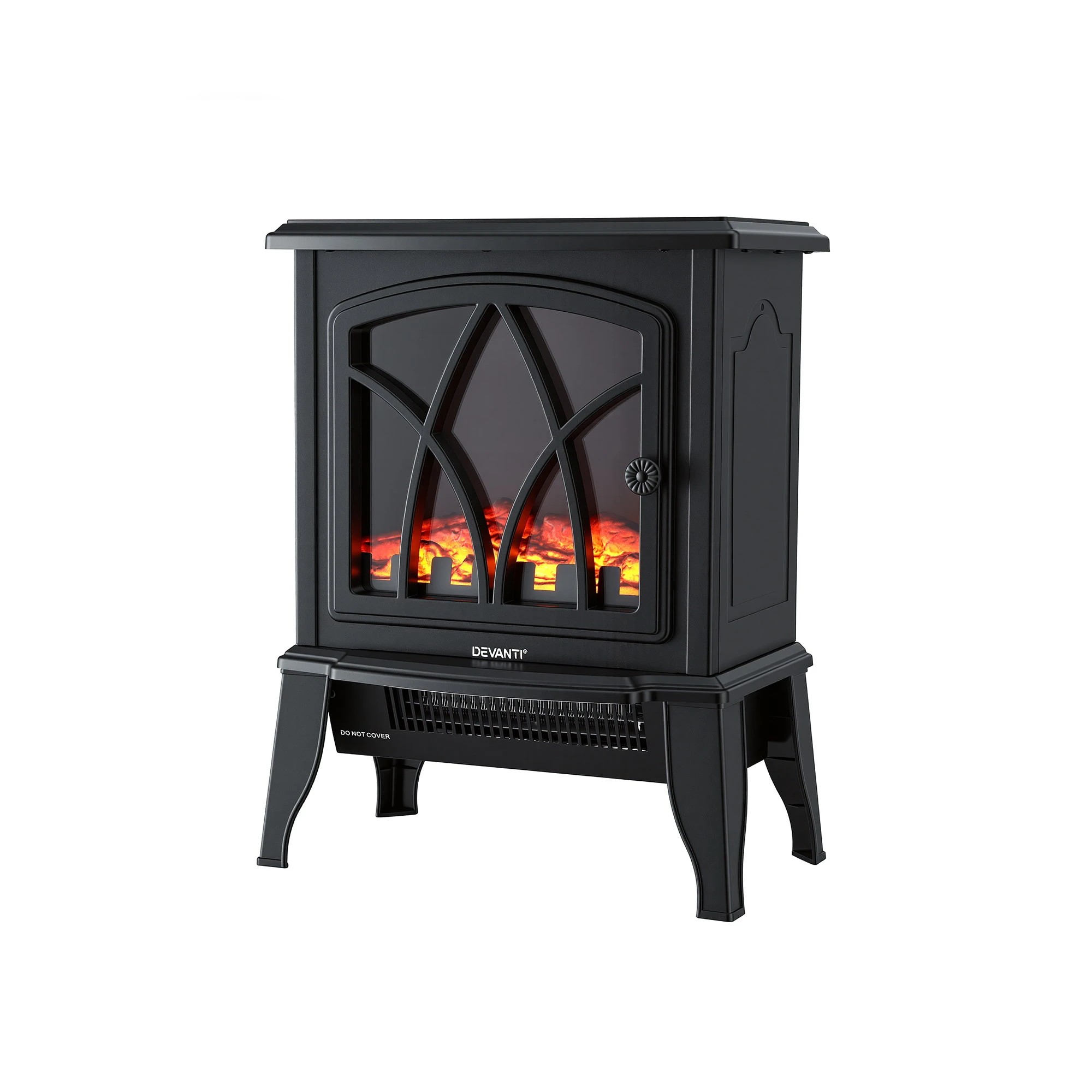 1 Devanti 2000W Electric Fireplace Heater Stove Freestanding 3D Flame Effect Indoor - Black, 1 of 4