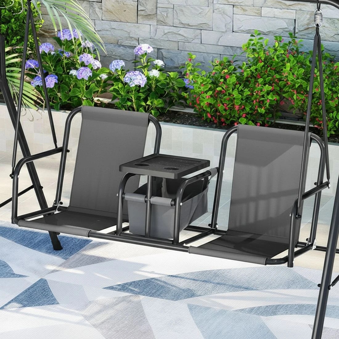 5 Gardeon Outdoor Swing Chair Garden Furniture Canopy Cup Holder 2 Seater - Grey, 5 of 6