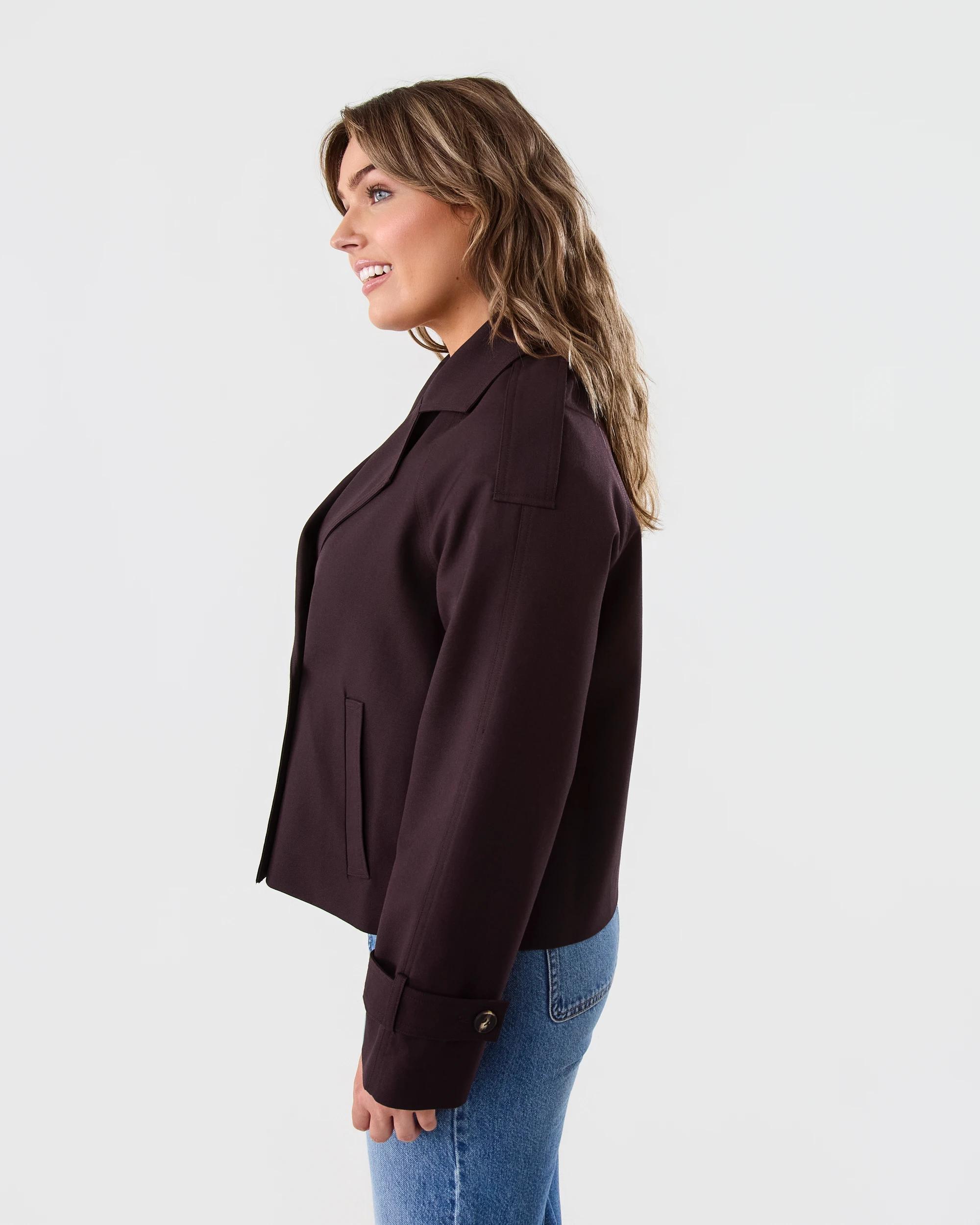 3 Crop Trench Coat Choc Plum, 3 of 10