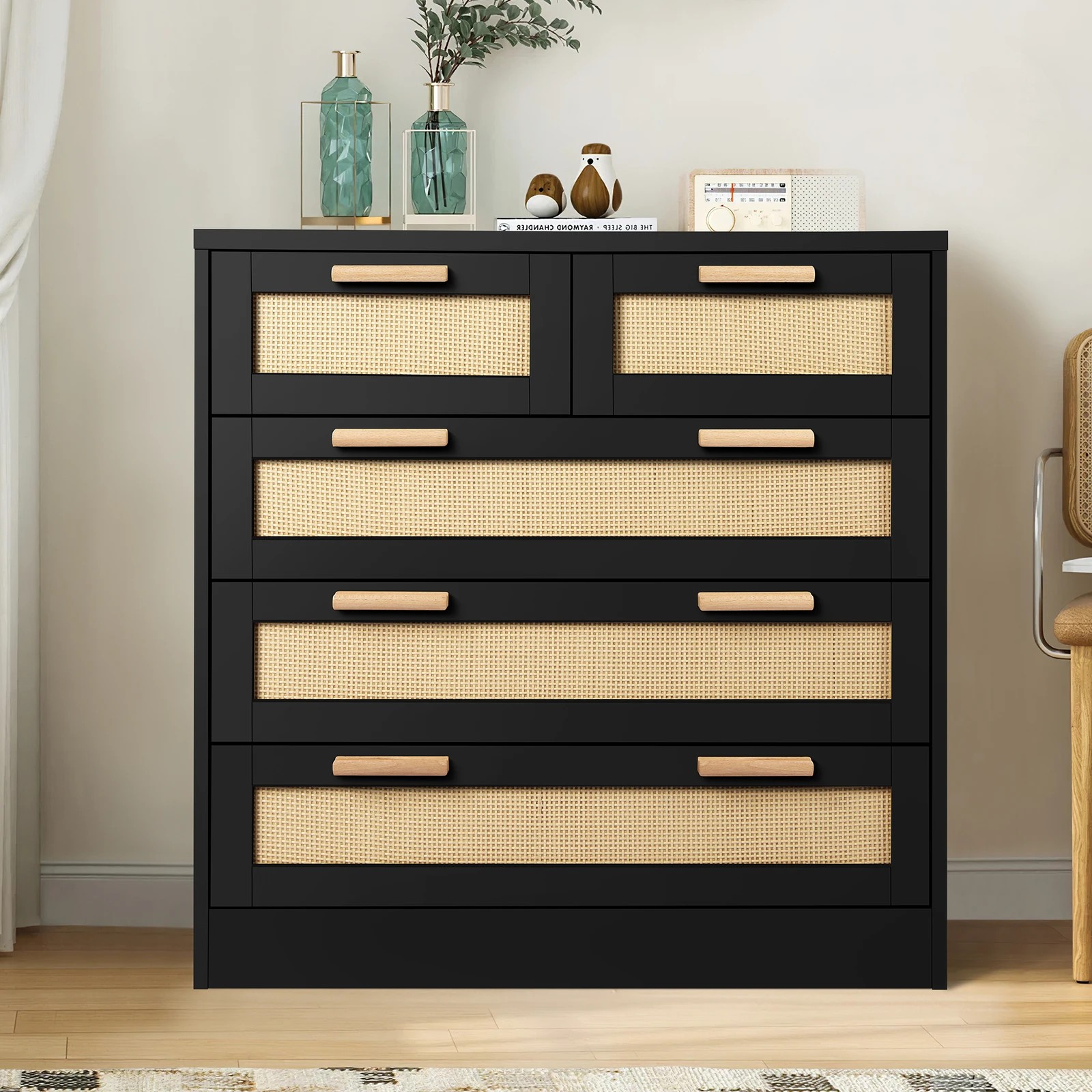 8 Alfordson 5 Chest of Drawers Rattan Cabinet Dresser - Black, 8 of 8