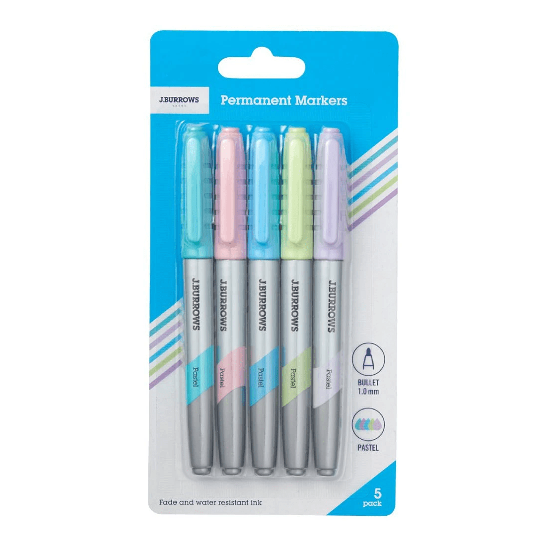 1 J.Burrows Permanent Markers 1mm Bullet Pastels 5 Pack, 1 of 2