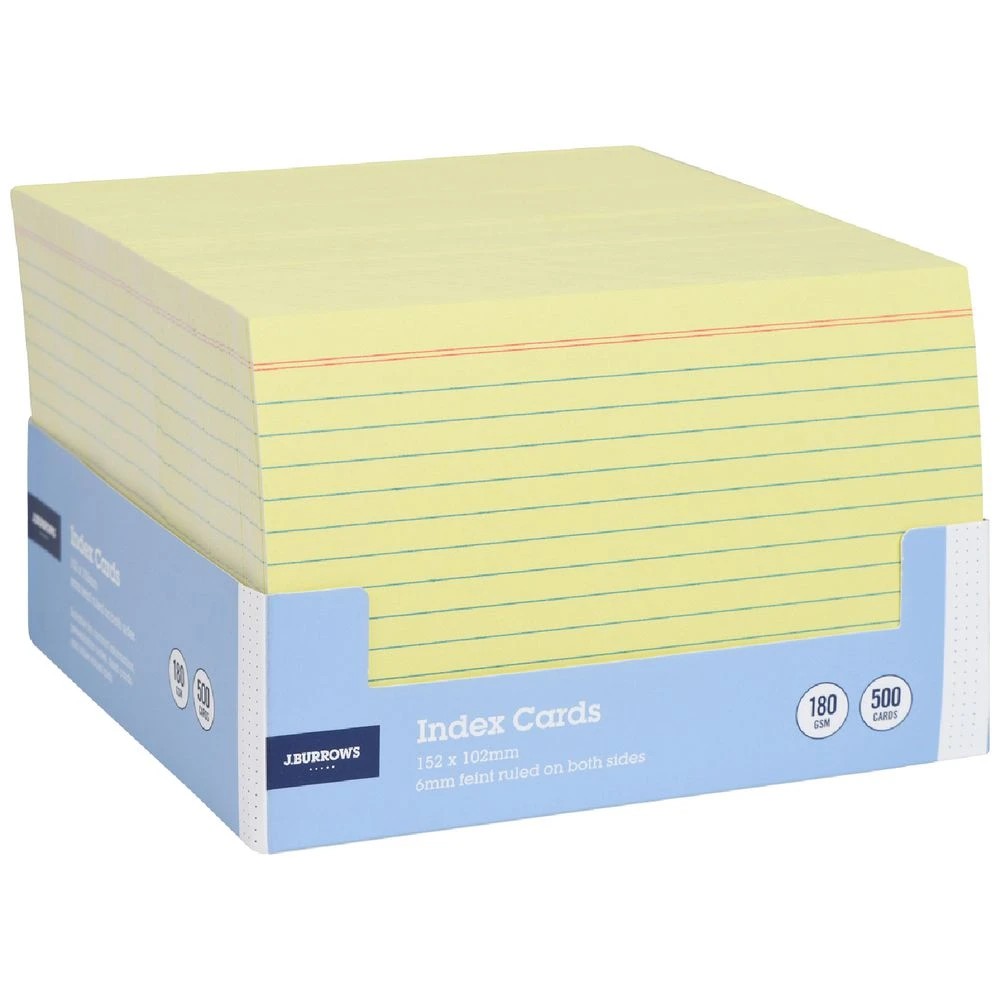 1 J.Burrows Index Cards Ruled 152 x 102mm Yellow 500 Pack, 1 of 1