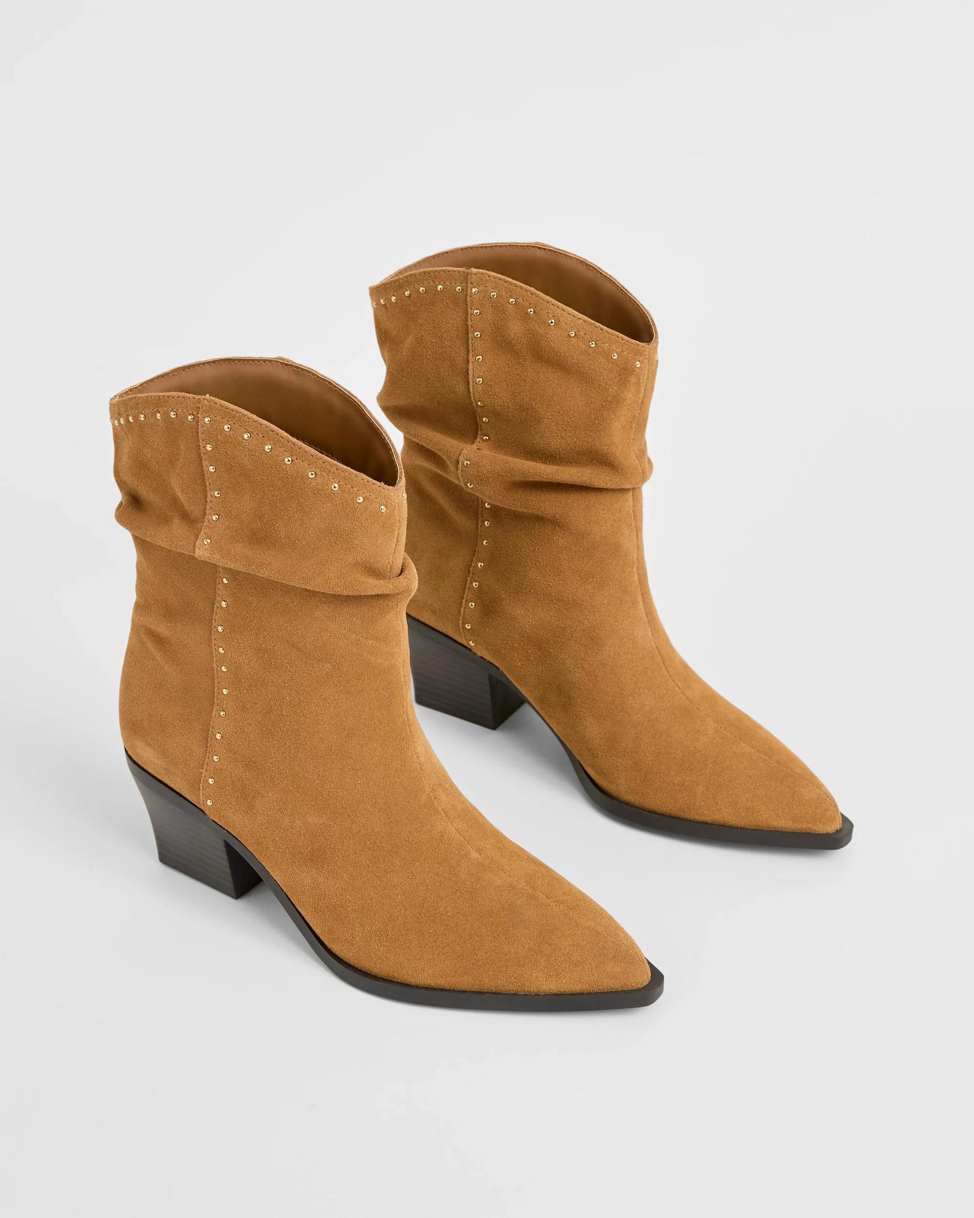1 Target Woman Genuine Suede Leather Studded Ankle Boot - Tayla CHESTNUT, 1 of 3