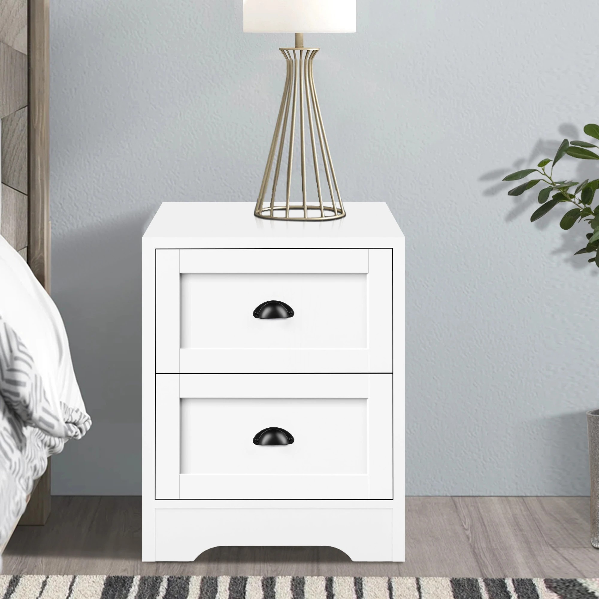 6 Alfordson Bedside Table Hamptons Nightstand Storage Side End Cabinet - White, 6 of 10