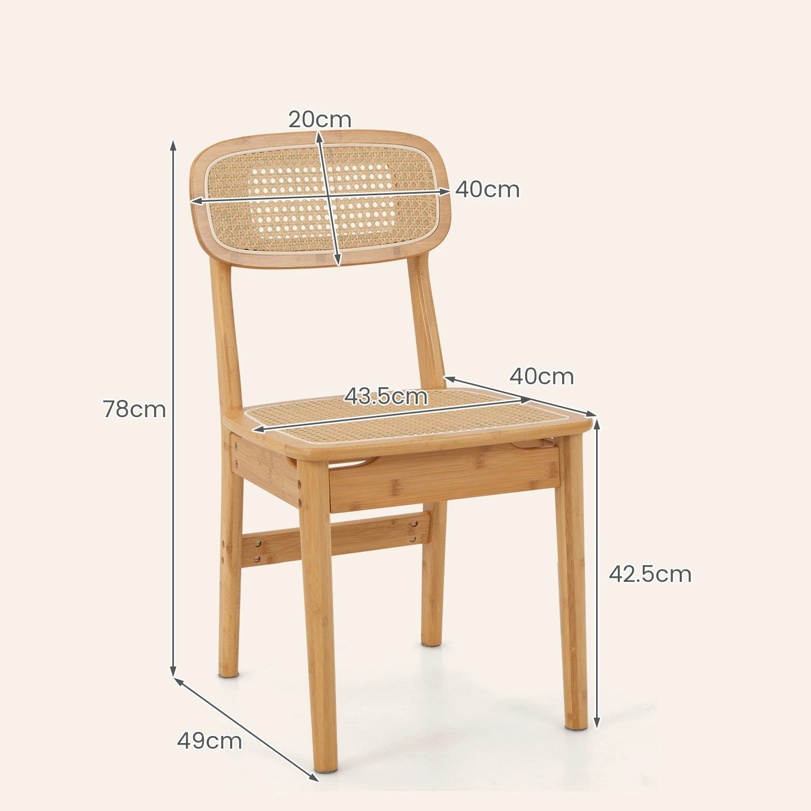 4 Costway 2x Rattan Dining Chairs Bamboo Dining Armless Chair Kitchen Table Seats - Natural, 4 of 4