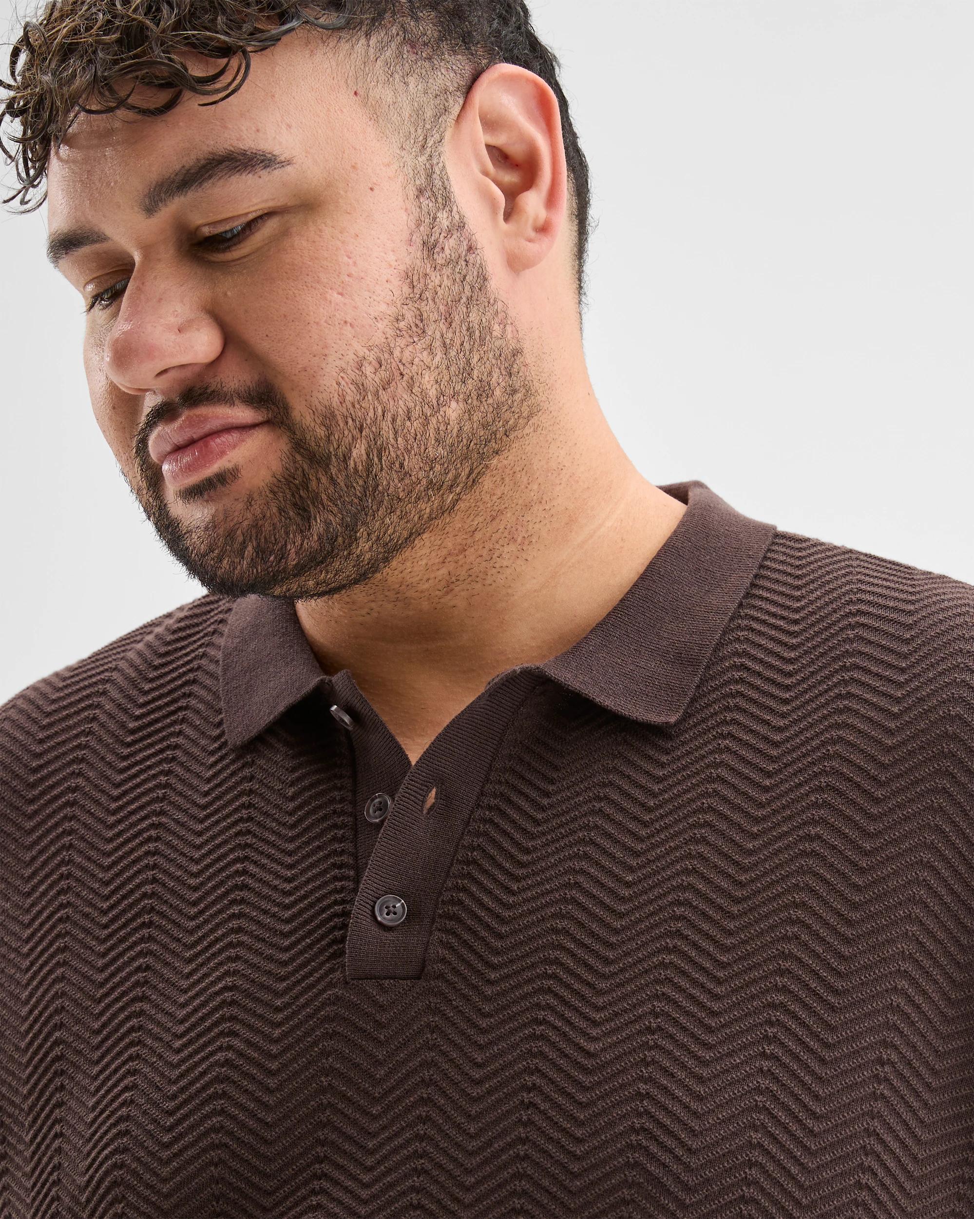 4 Target Man Plus Size Australian Cotton Smart Knit Polo Top BITTER CHOC, 4 of 6