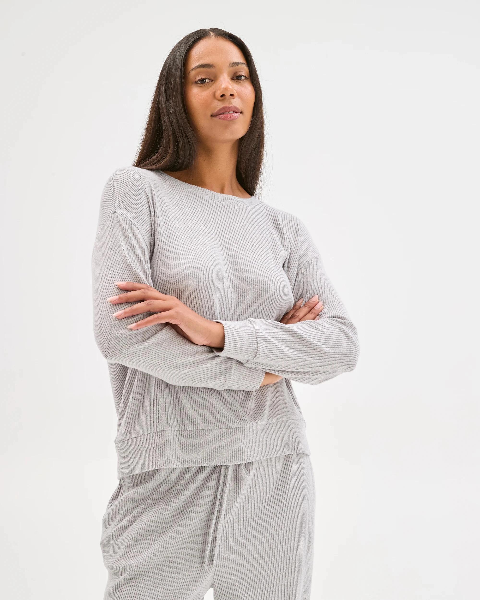 3 Target Woman Cosy Rib Crew Neck Sleep Top GREY, 3 of 5