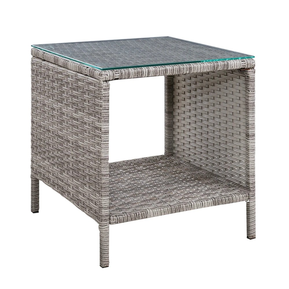 1 Gardeon Coffee Side Table Wicker Desk Rattan Outdoor Furniture Garden - Grey, 1 of 5