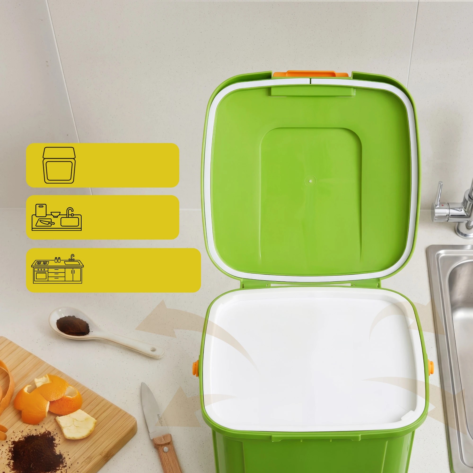 6 Gardeon 15L Kitchen Compost Bin Food Waste Caddy Countertop Drain Tap - Green, 6 of 8
