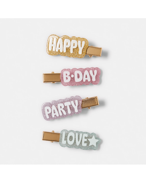 4 Pack Birthday Hair Clips