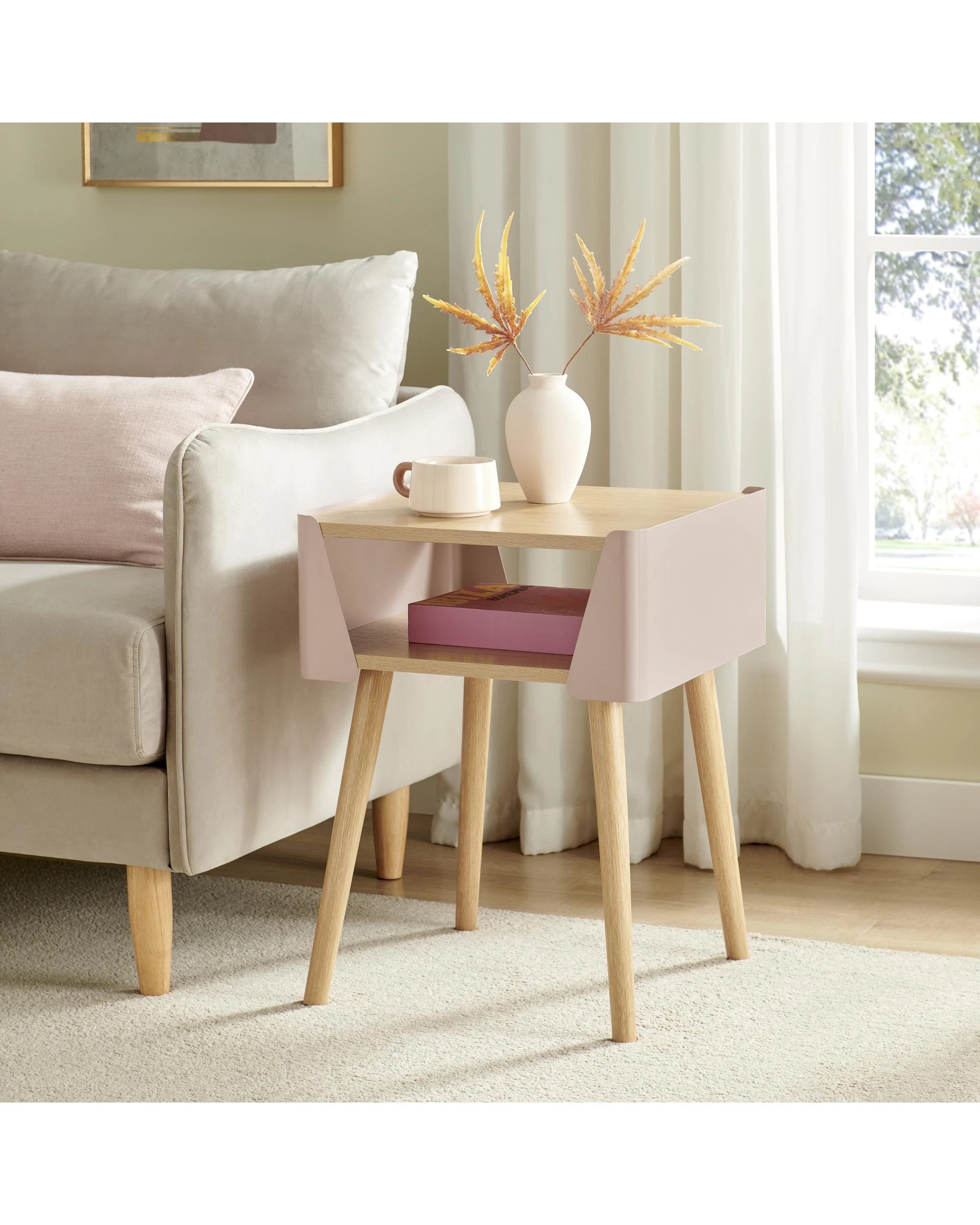 3 Kodu Side Table Bedside Shelf Square - Beige, 3 of 9