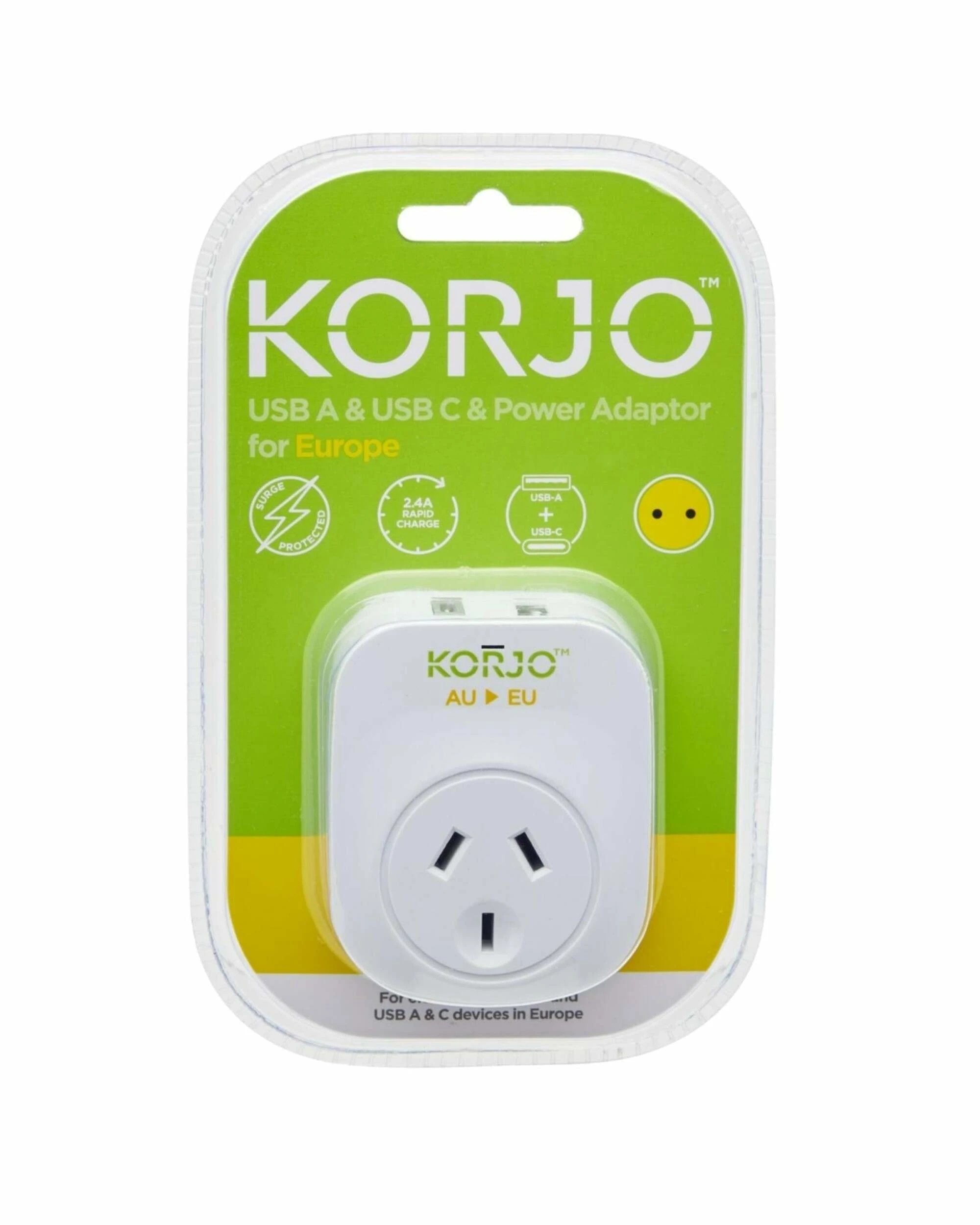 5 Korjo Travel Adaptor Plug with USB-C + USB-A - Aus to Europe - White, 5 of 5