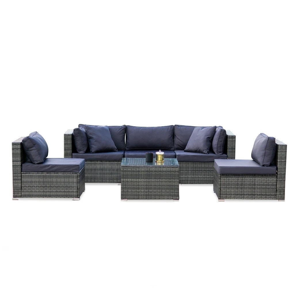 1 London Rattan 5-Seater Modular Outdoor Lounge - Grey, 1 of 1