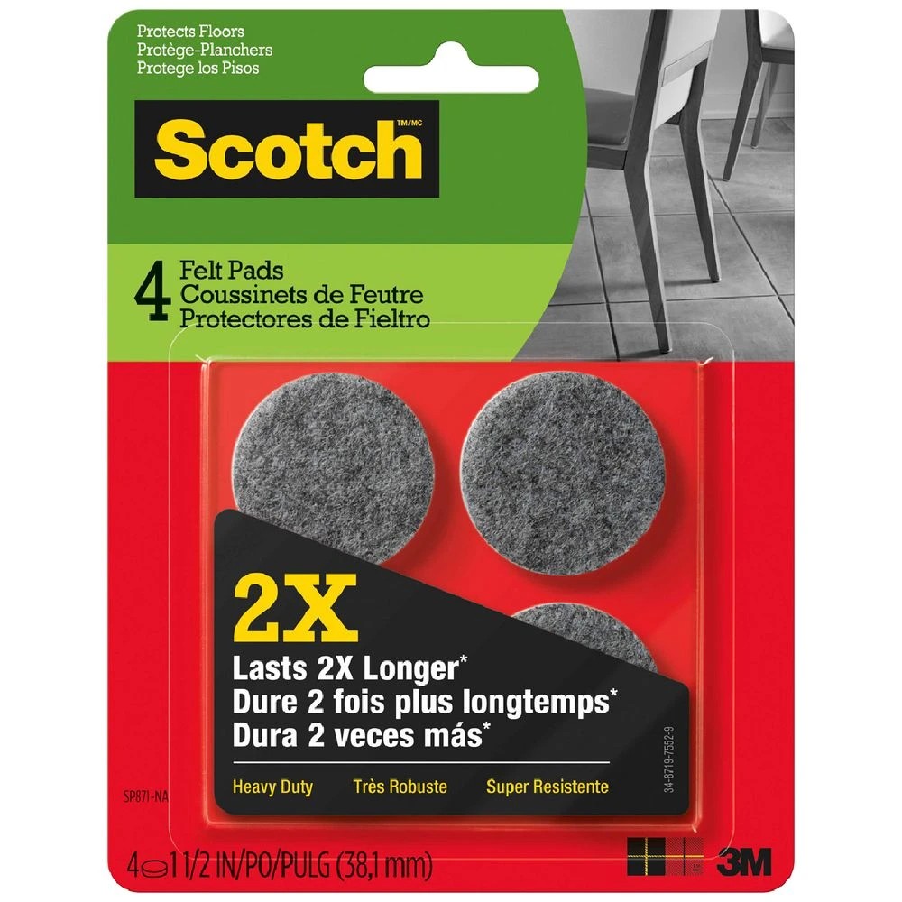 1 Scotch Heavy Duty Felt Pads 3.4cm Grey 4 Pack, 1 of 4