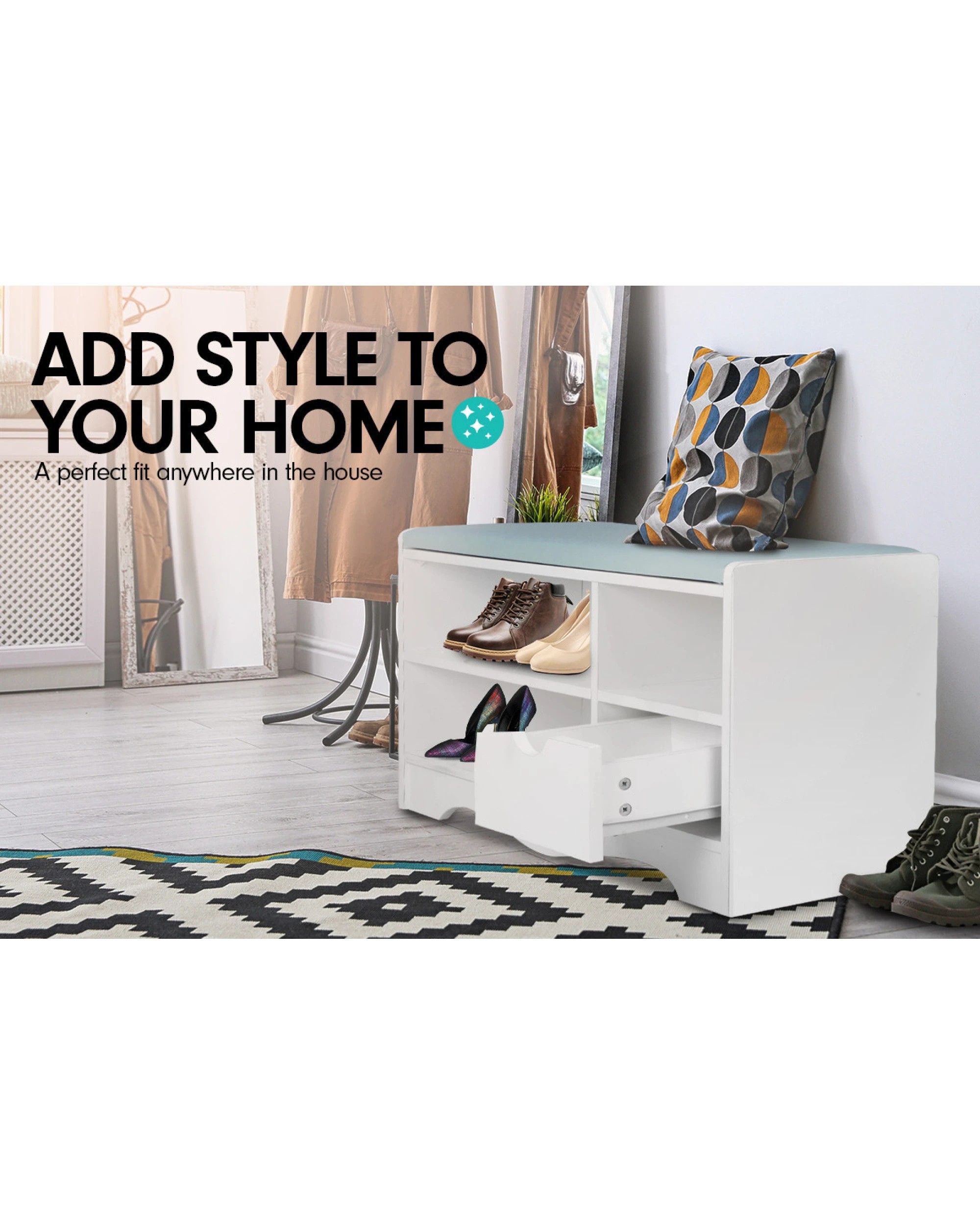 4 Shoe Rack Cabinet Organiser Grey Cushion - 80 X 30 X 45 - White, 4 of 8