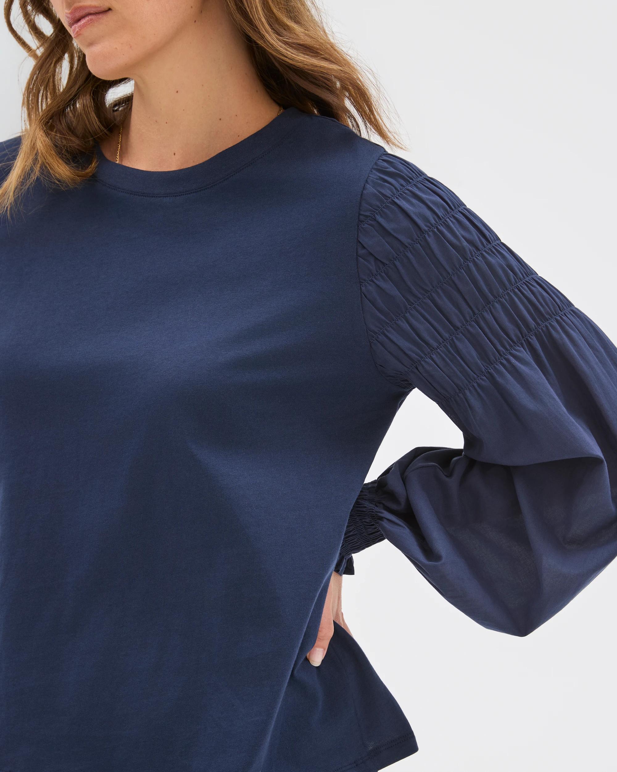 5 Target Woman Australian Cotton Long Sleeve Shirred Sleeve Top INK NAVY, 5 of 6