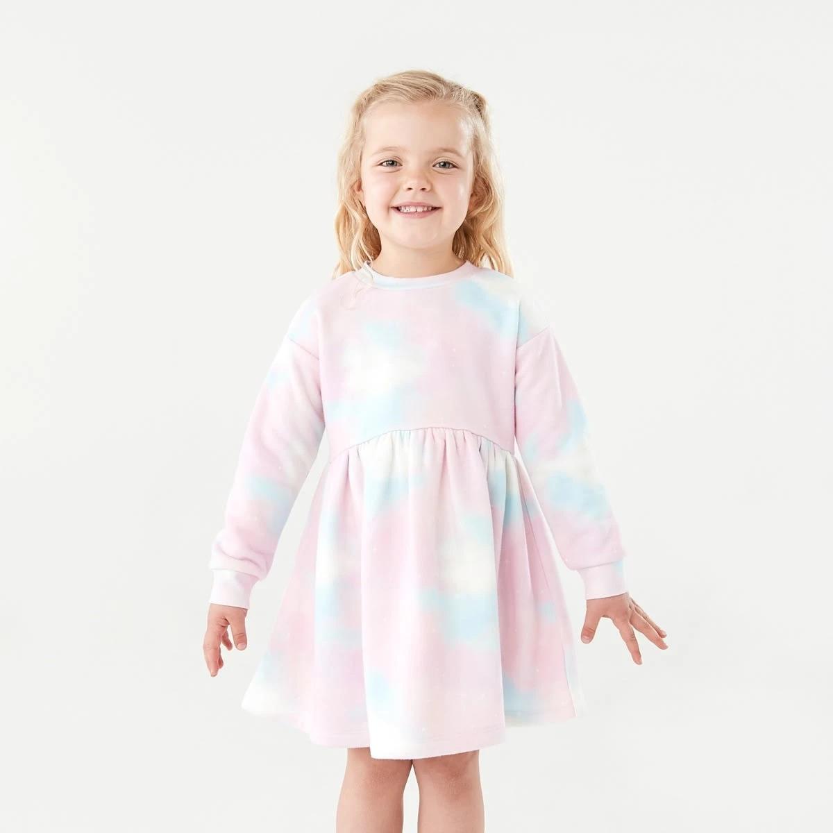 1 Printed Fleece Dress Galaxy, 1 of 9