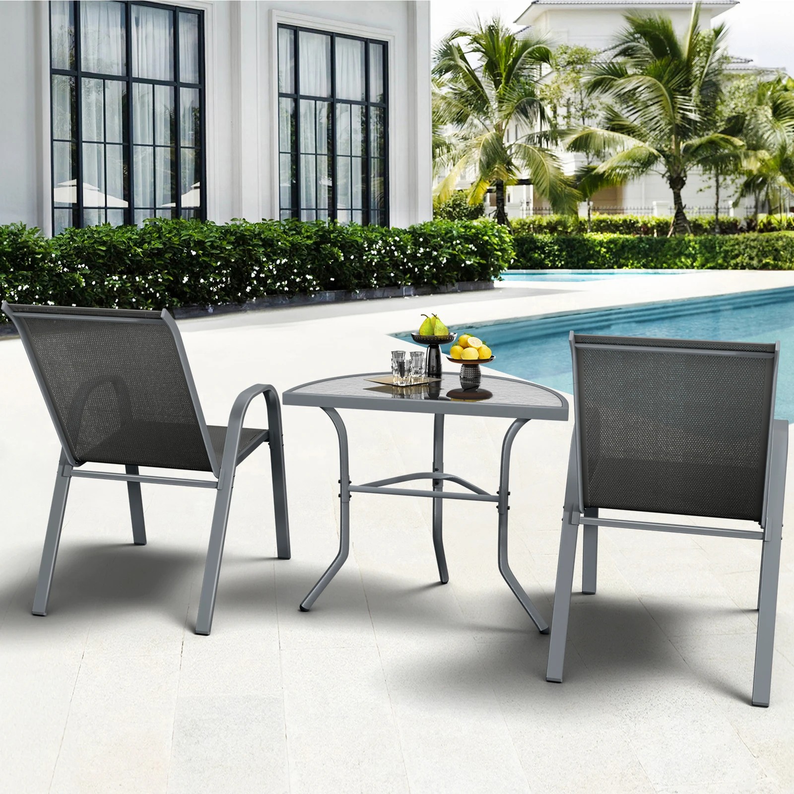 4 Alfordson 3PCS Outdoor Furniture Patio Table and Chairs Garden Bistro Set - Grey, 4 of 10