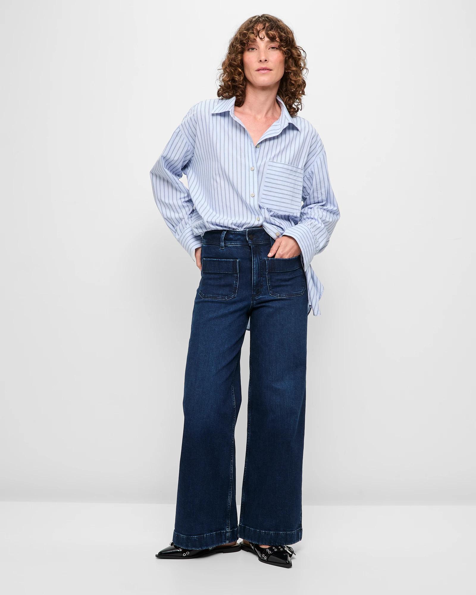 1 Target Wide Leg High Rise Full Length Flat Front Denim Jeans - Mila MIDNIGHT BLUE, 1 of 6
