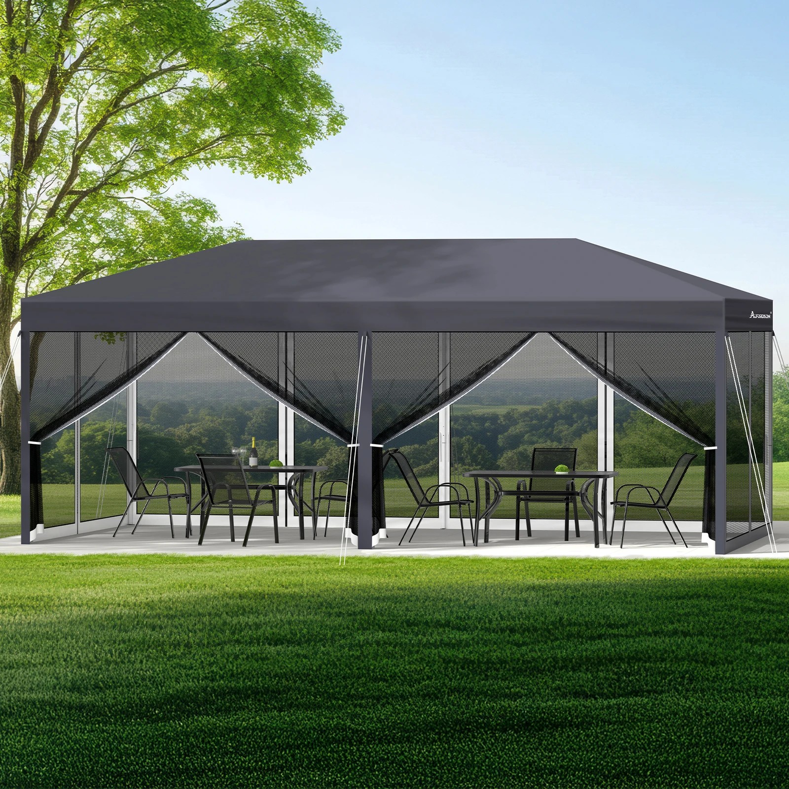 3 Alfordson Pop Up Marquee Outdoor Tent Mesh Wall 3x6m Gazebo - Grey, 3 of 10