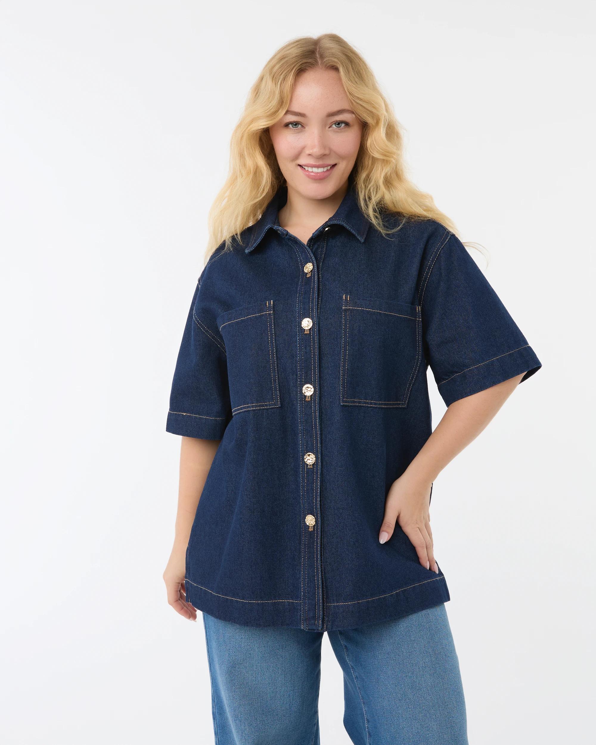 1 Short Sleeve Denim Shirt Indigo Wsh, 1 of 8