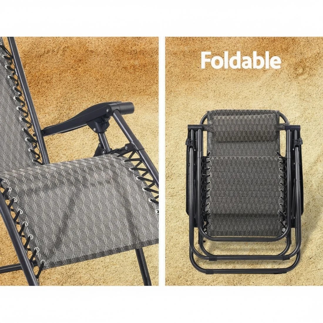 5 Gardeon Zero Gravity Chair Folding Outdoor Recliner Adjustable Sun Lounge Camping - Grey, 5 of 8