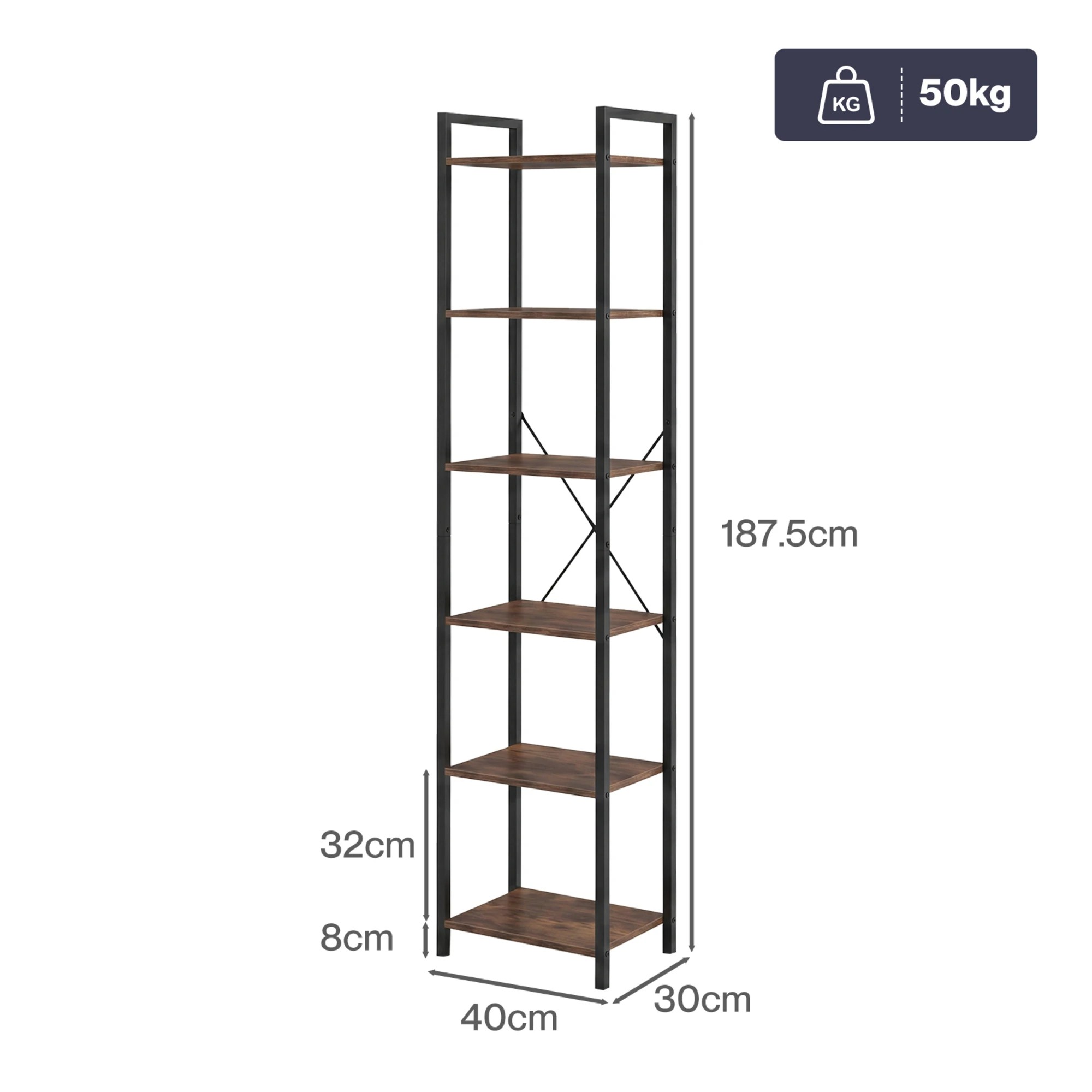2 Levede 6 Tier Bookshelf Tall Bookcase Storage Shelf Display Rack Living Room, 2 of 8