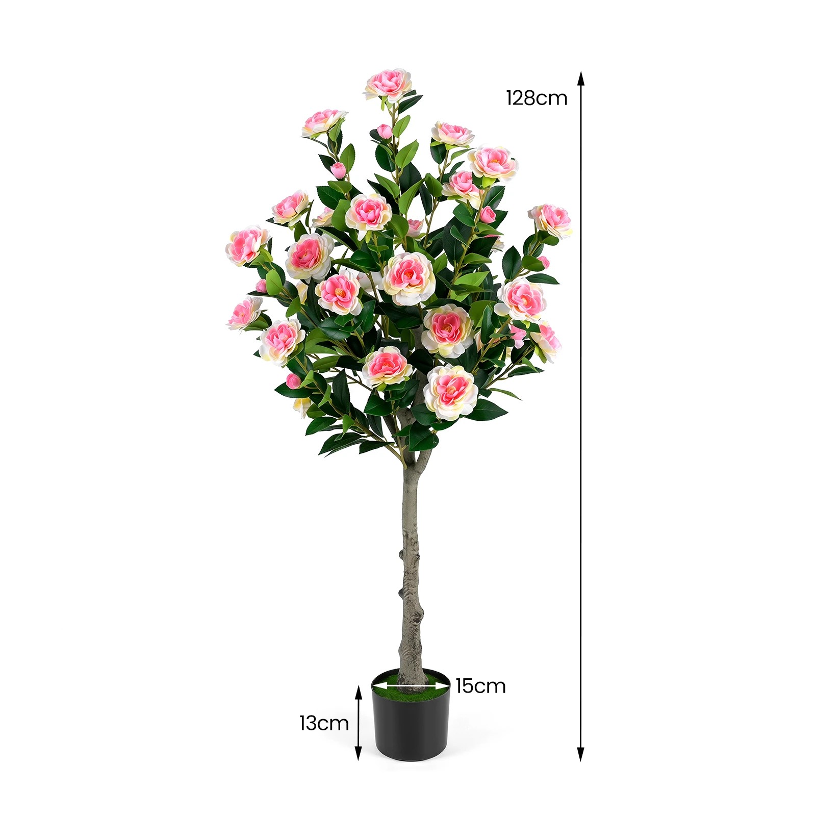 2 Costway 128cm Artificial Camellia Tree Faux Flower Greenery Plant 2 Pack, 2 of 3