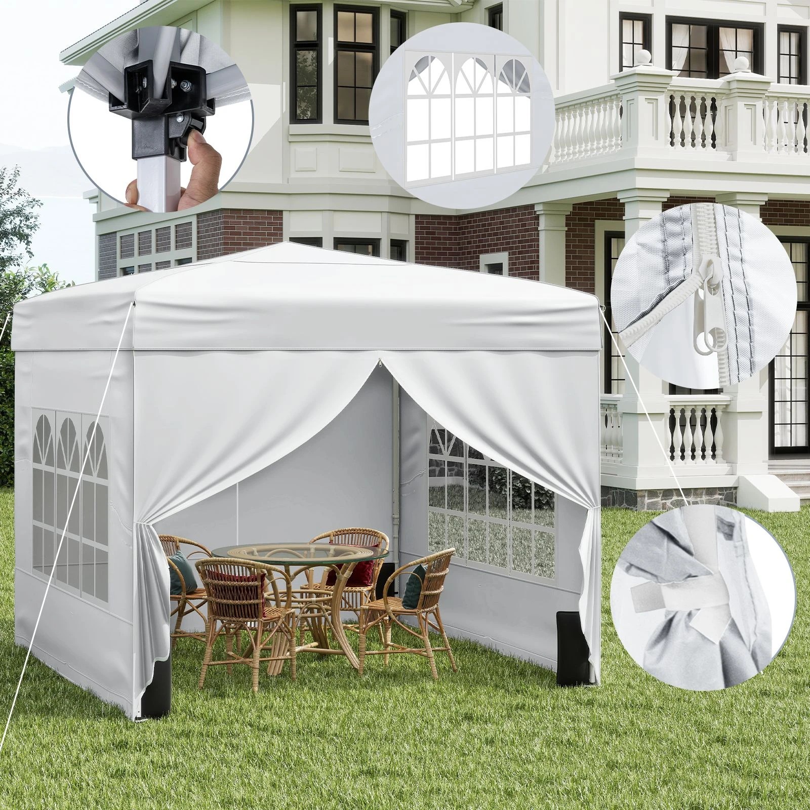 3 Costway 3x3m Pop up Canopy Tent Portable Sunshade Shelter - White, 3 of 3