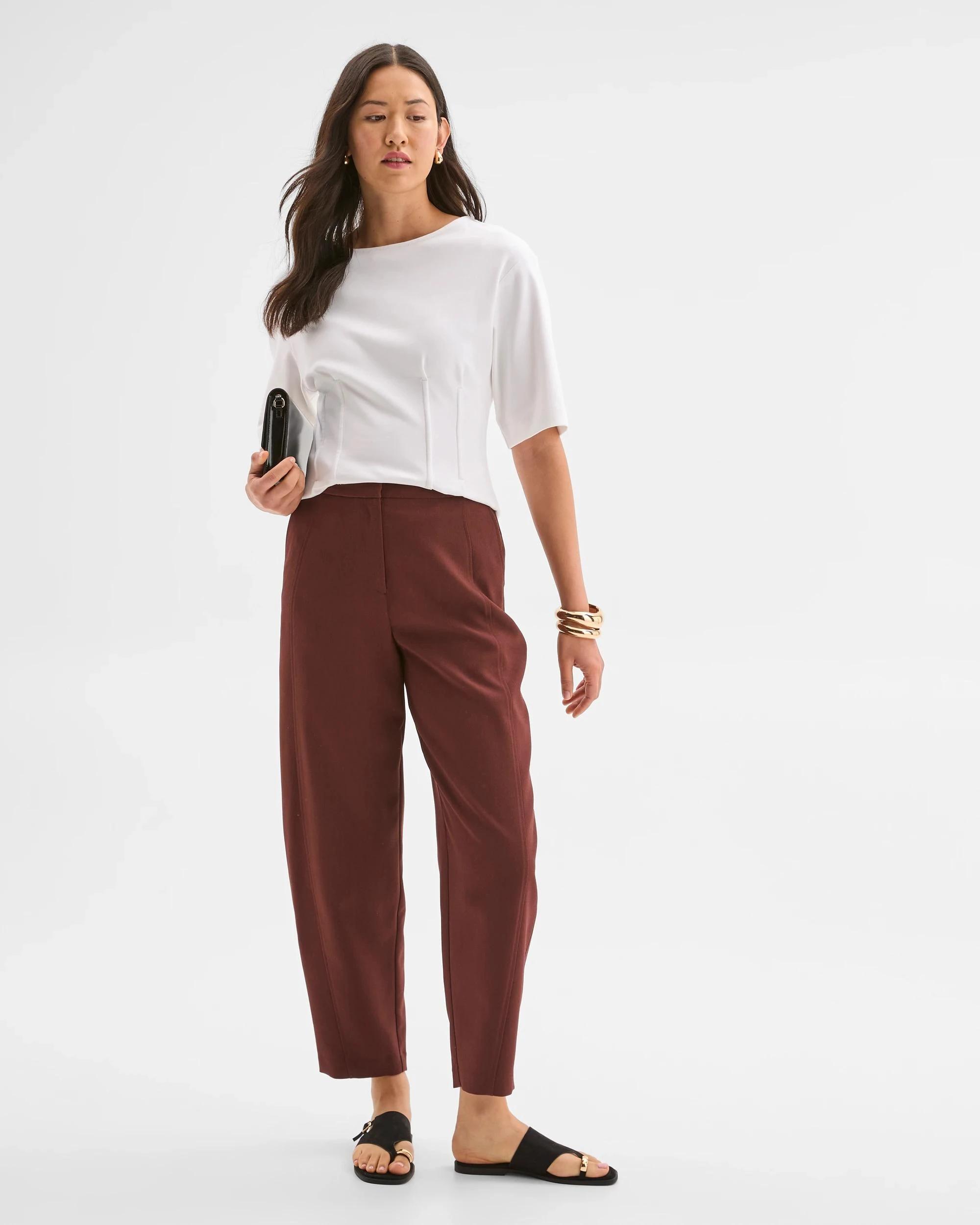 3 Preview Australian Cotton Blend Short Sleeve Knit Waisted Top CLOUD DANCER, 3 of 6